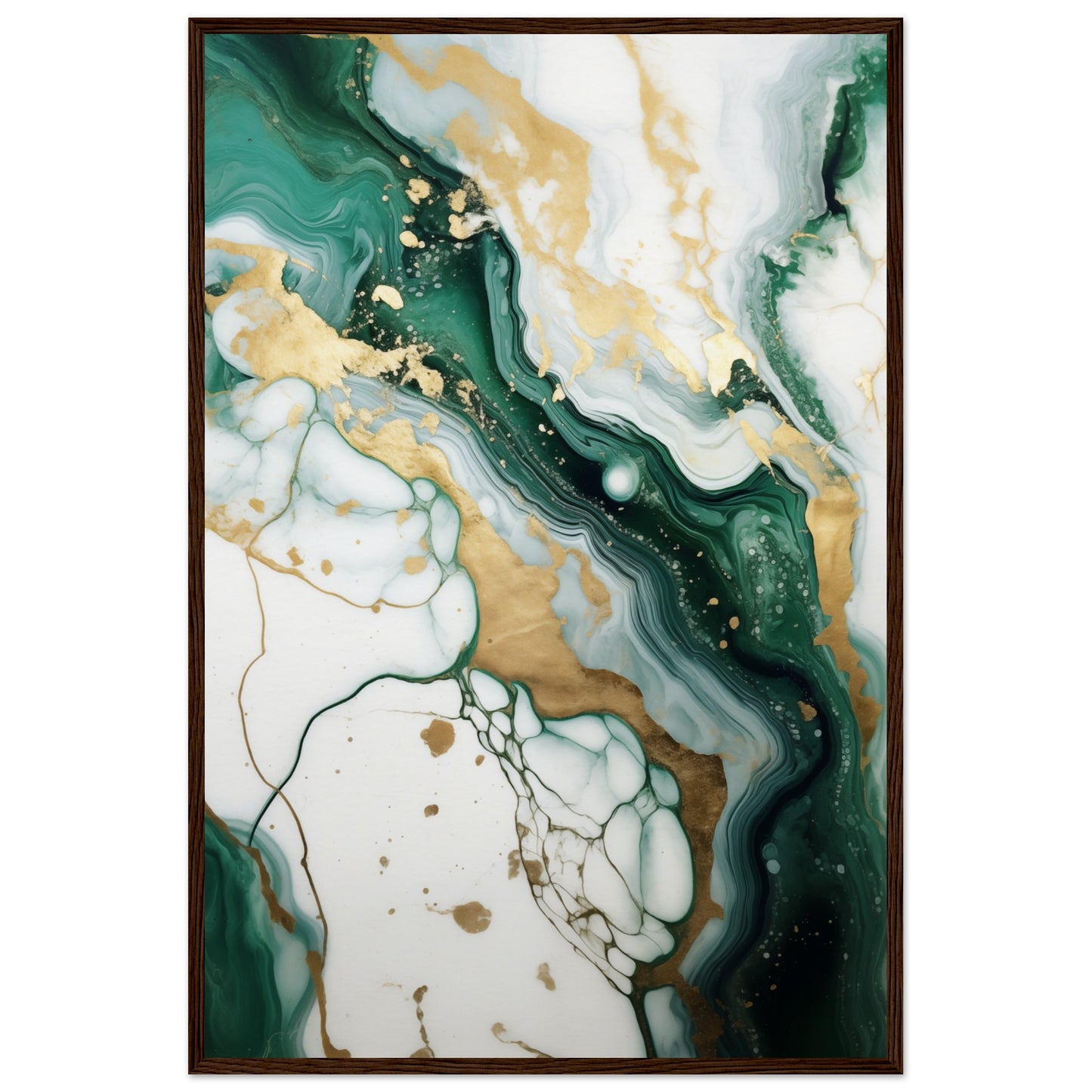 Emerald And Gold Marble Wooden Framed Poster