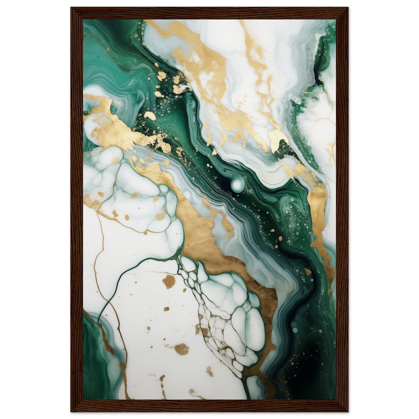 Emerald And Gold Marble Wooden Framed Poster