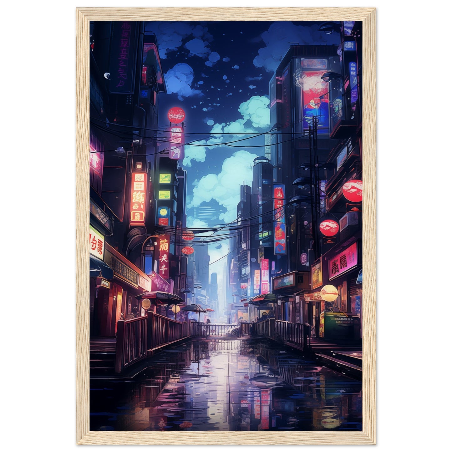 Neon City Wooden Framed Poster