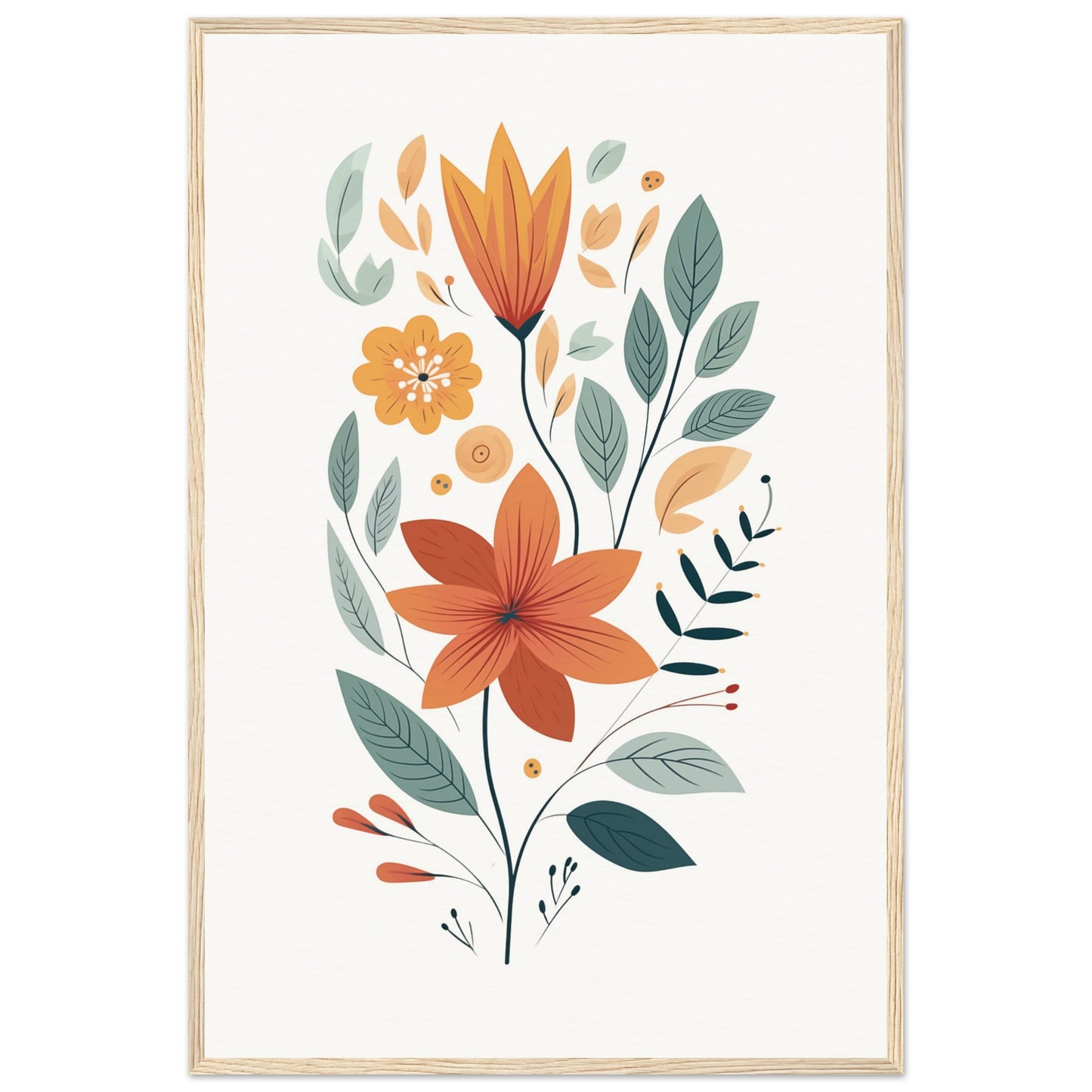 Flowers and Leaves Wooden Framed Poster