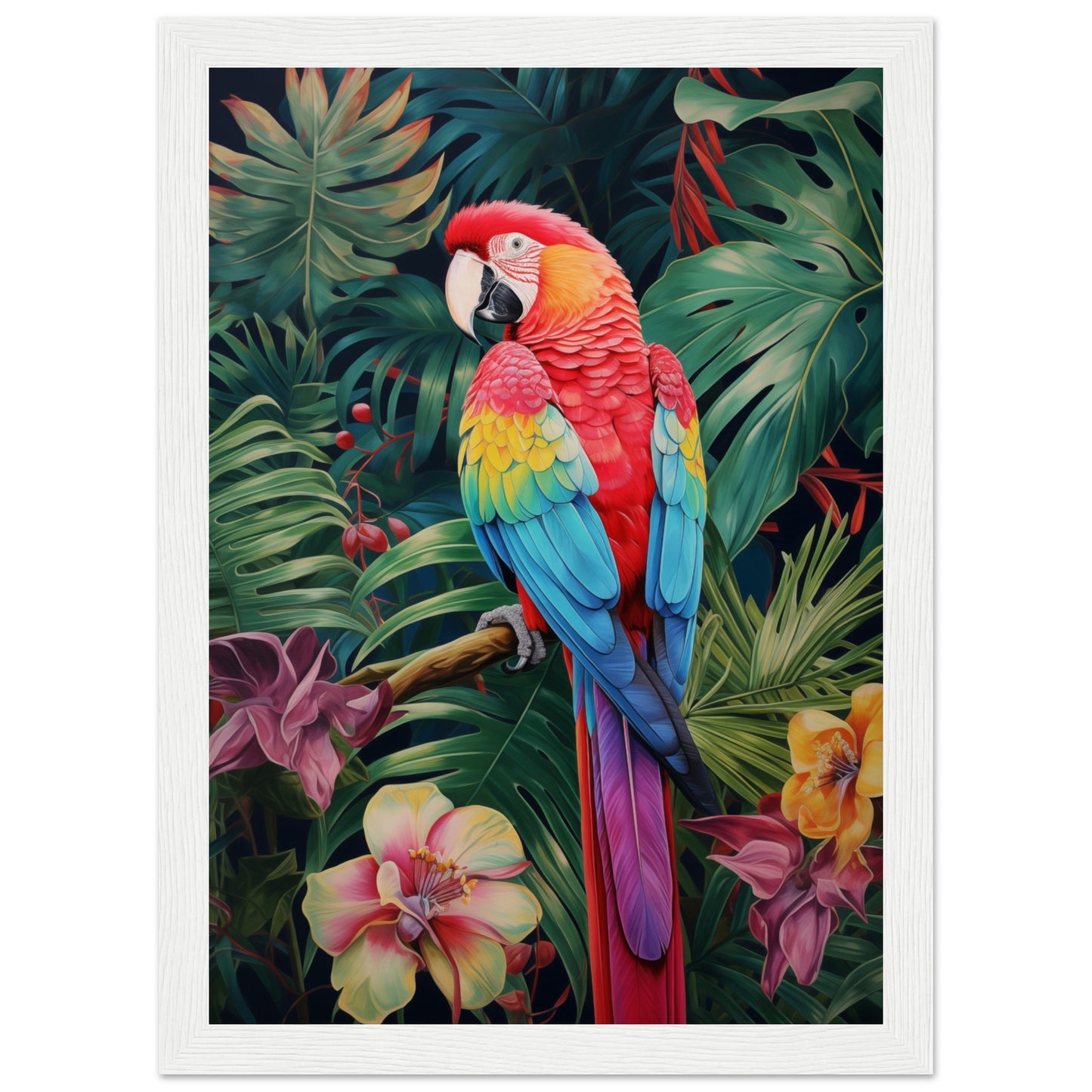 Petal Parrot Wooden Framed Poster