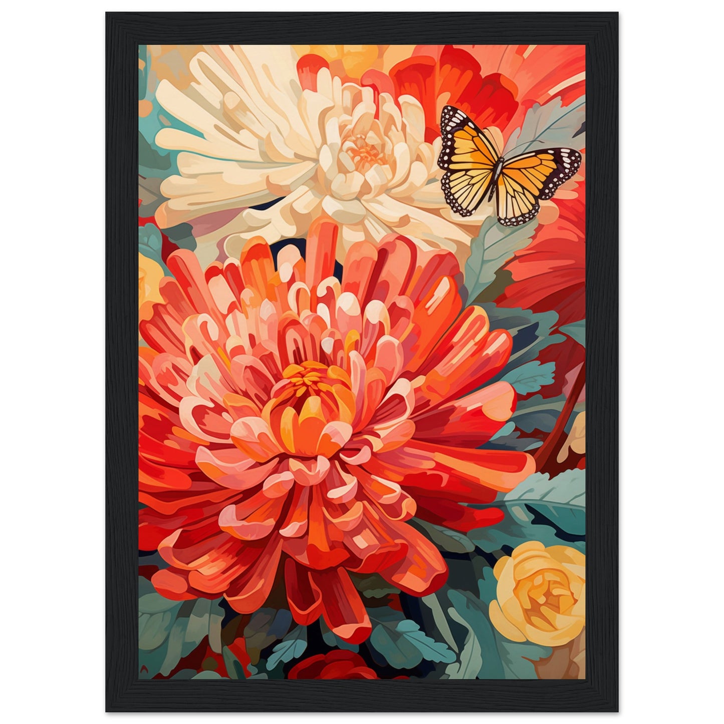 Post impressionist Chrysanthemum Wooden Framed Poster