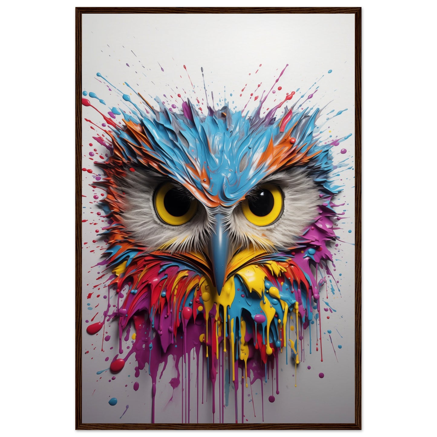 Owl Splash Art Wooden Framed Poster