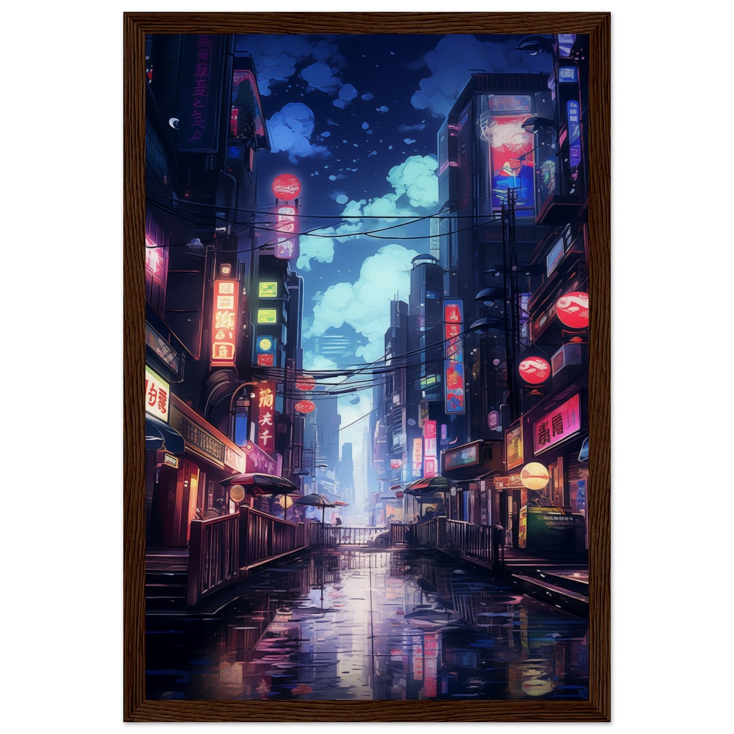 Neon City Wooden Framed Poster