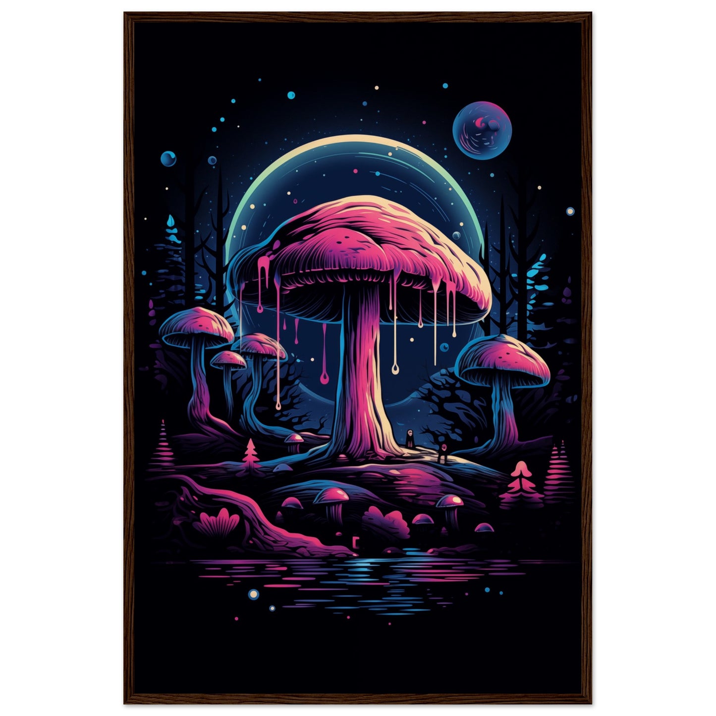 Drippy Mushroom Fantasy Forest Wooden Framed Poster