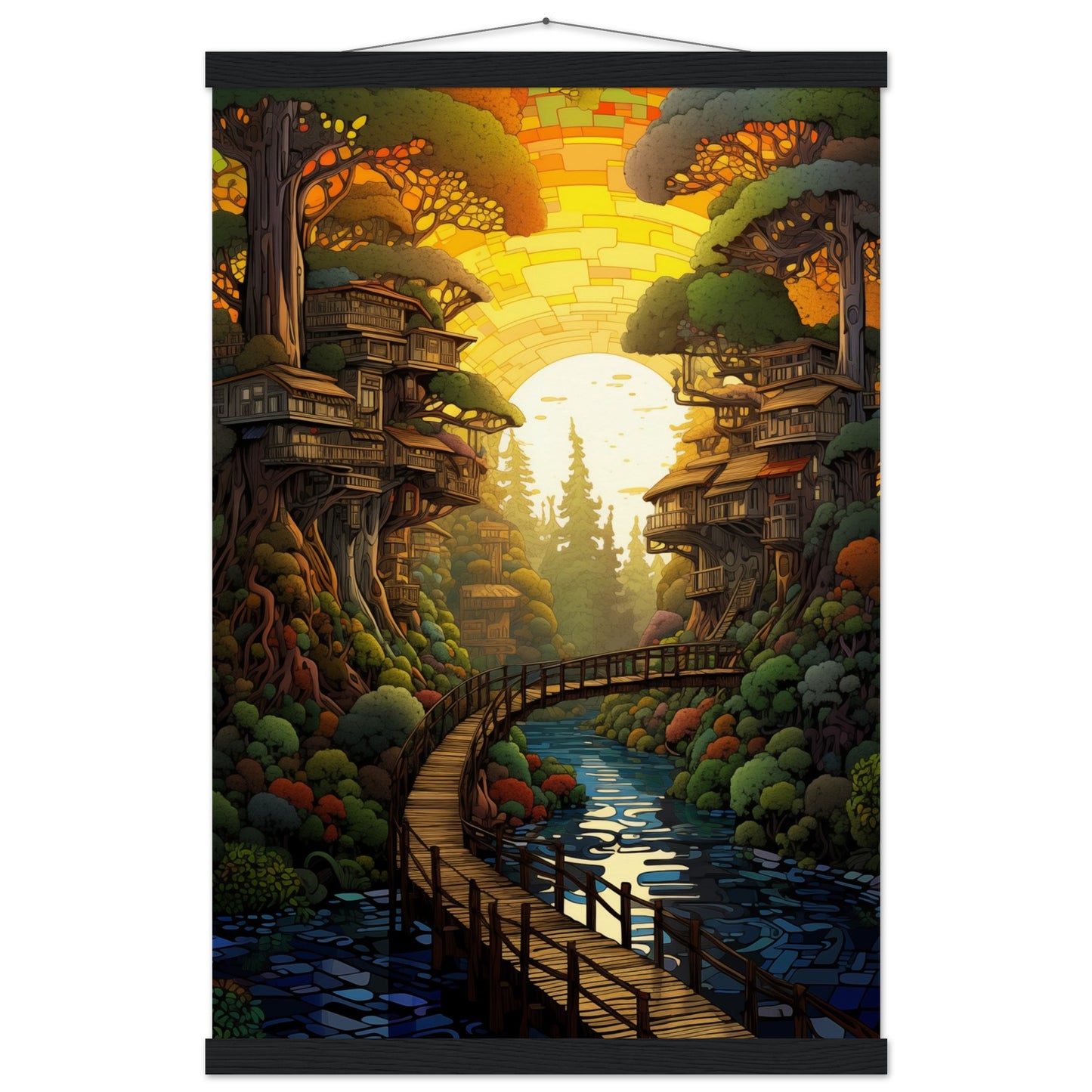 Pixel Sunset Retreat Poster with Hanger