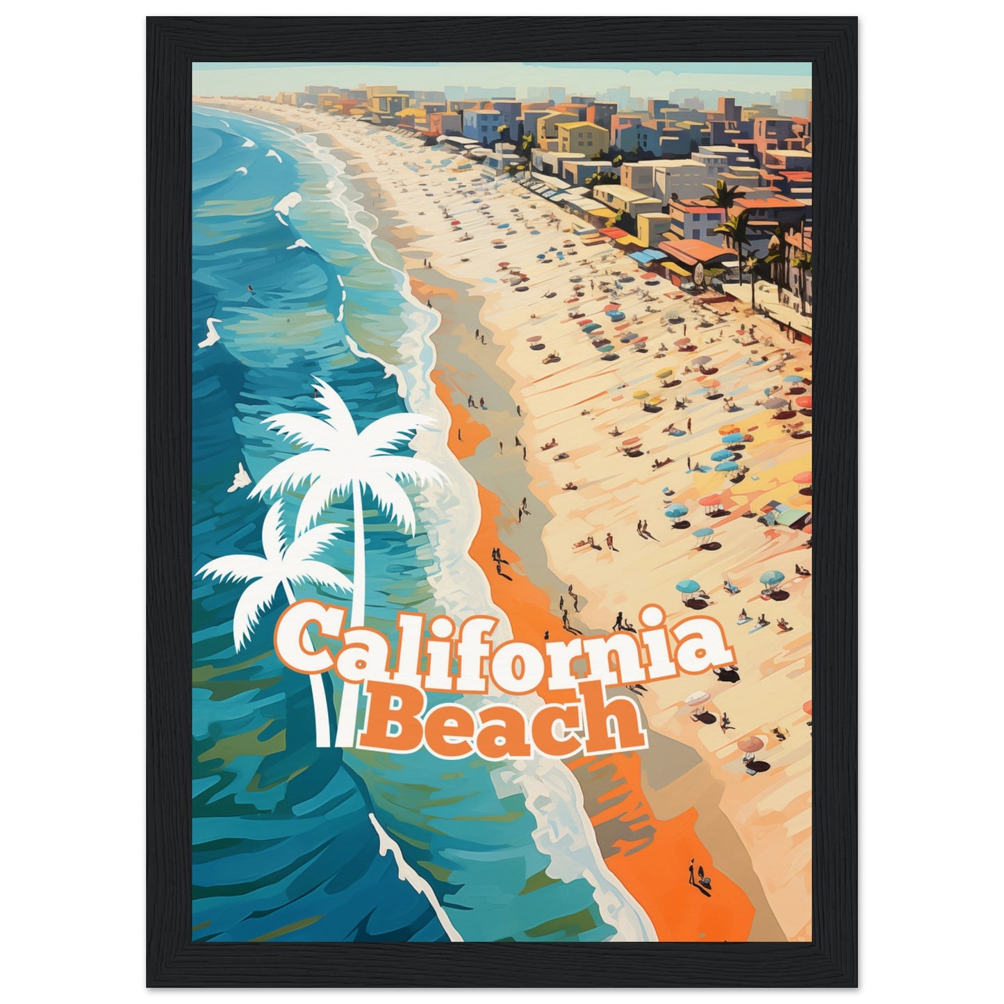 California Beach Wooden Framed Poster