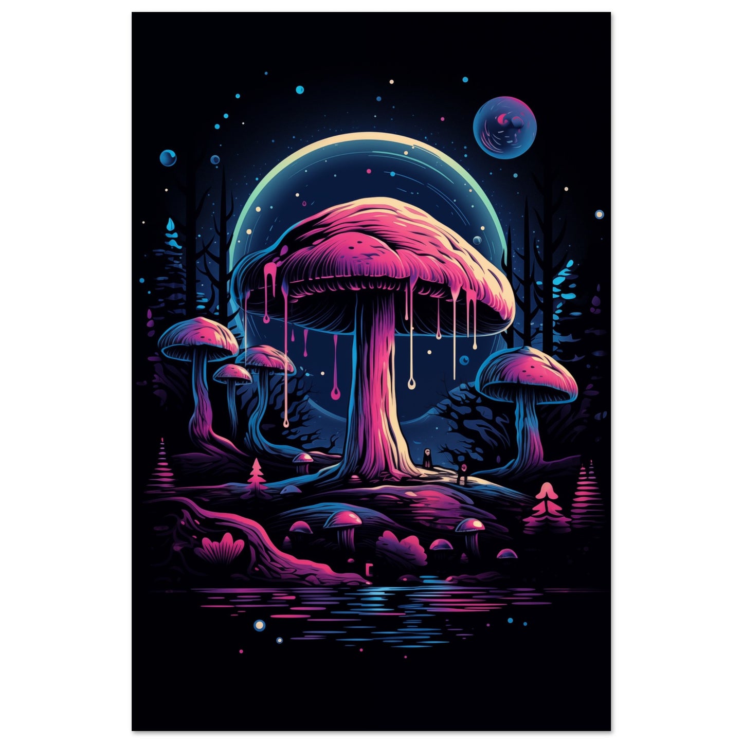 Drippy Mushroom Fantasy Forest Aluminum Print