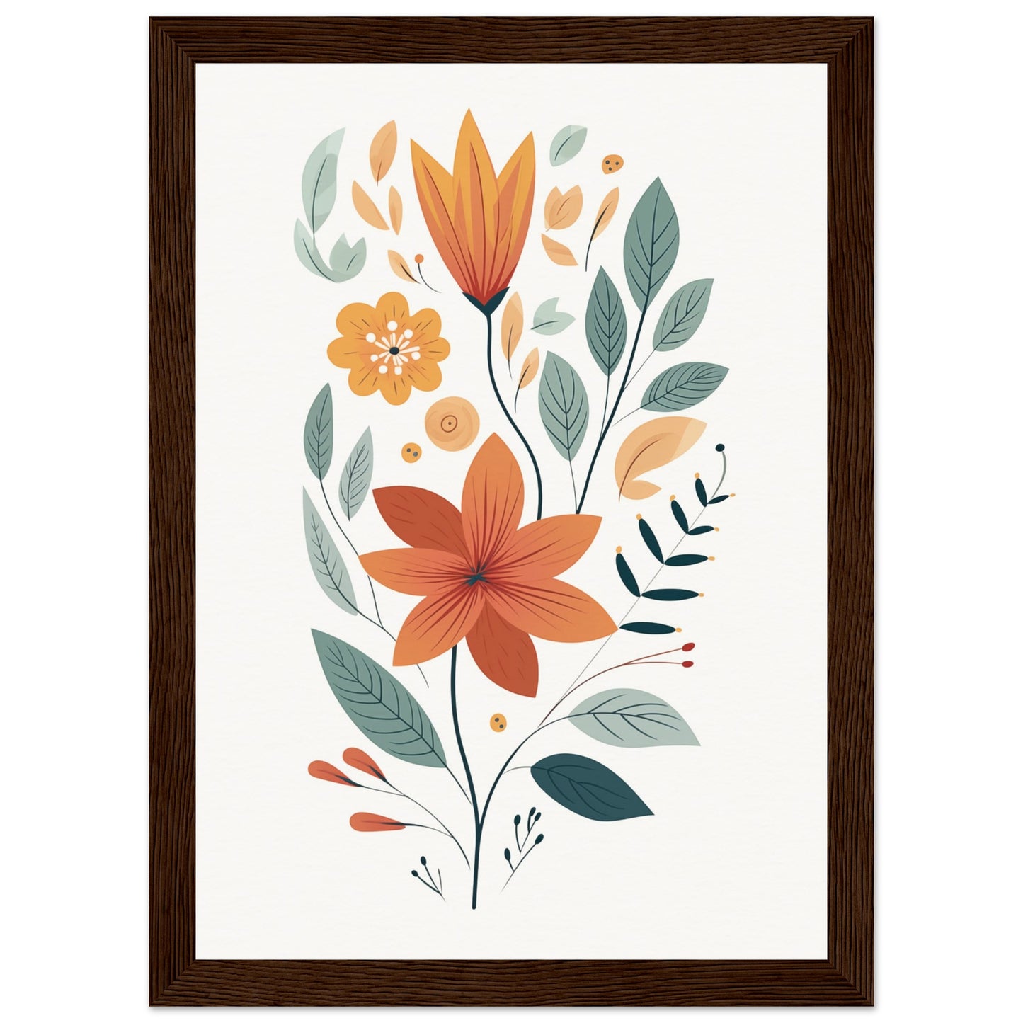 Flowers and Leaves Wooden Framed Poster