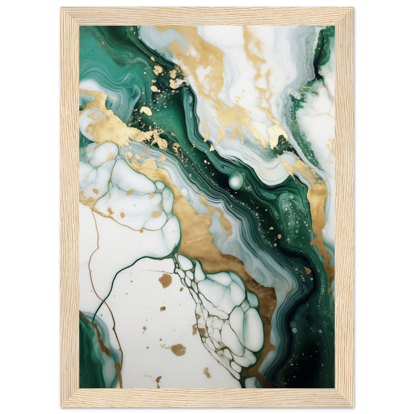 Emerald And Gold Marble Wooden Framed Poster