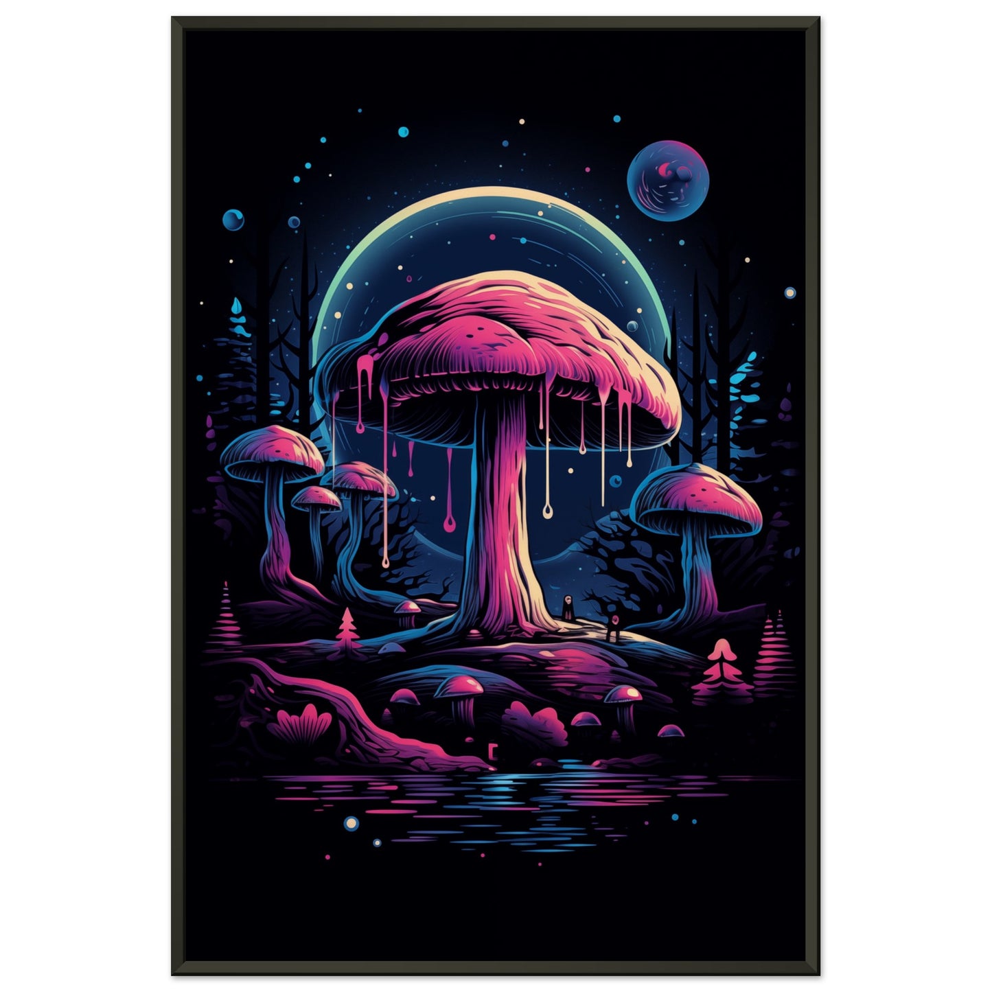 Drippy Mushroom Fantasy Forest Metal Framed Poster