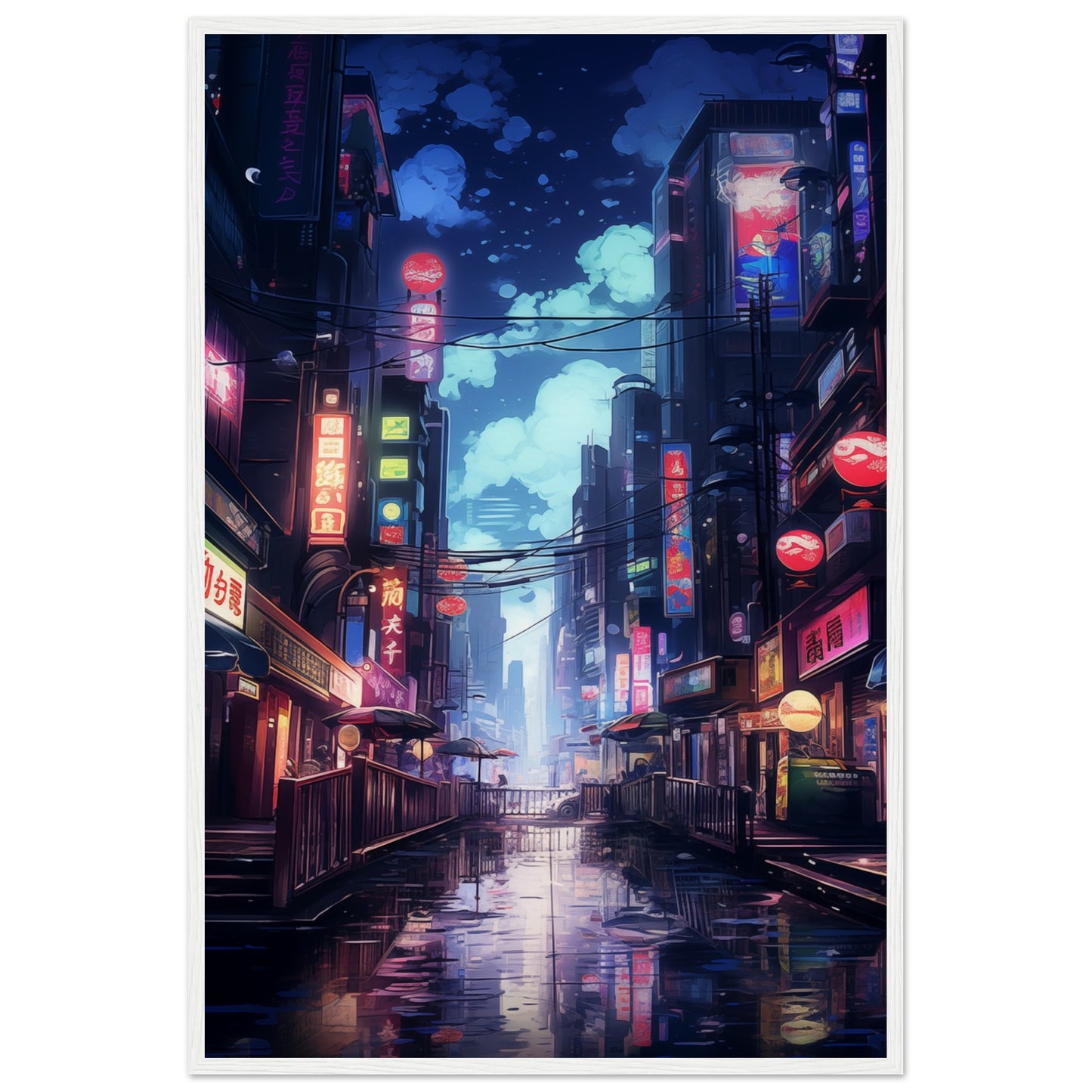 Neon City Wooden Framed Poster