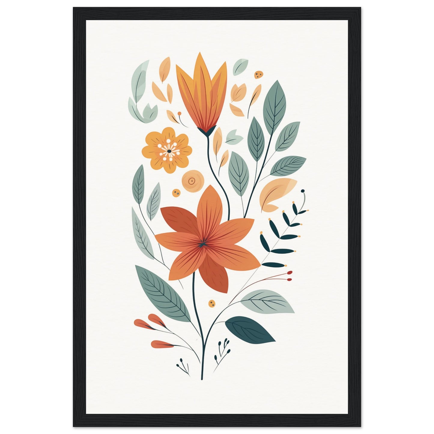 Flowers and Leaves Wooden Framed Poster