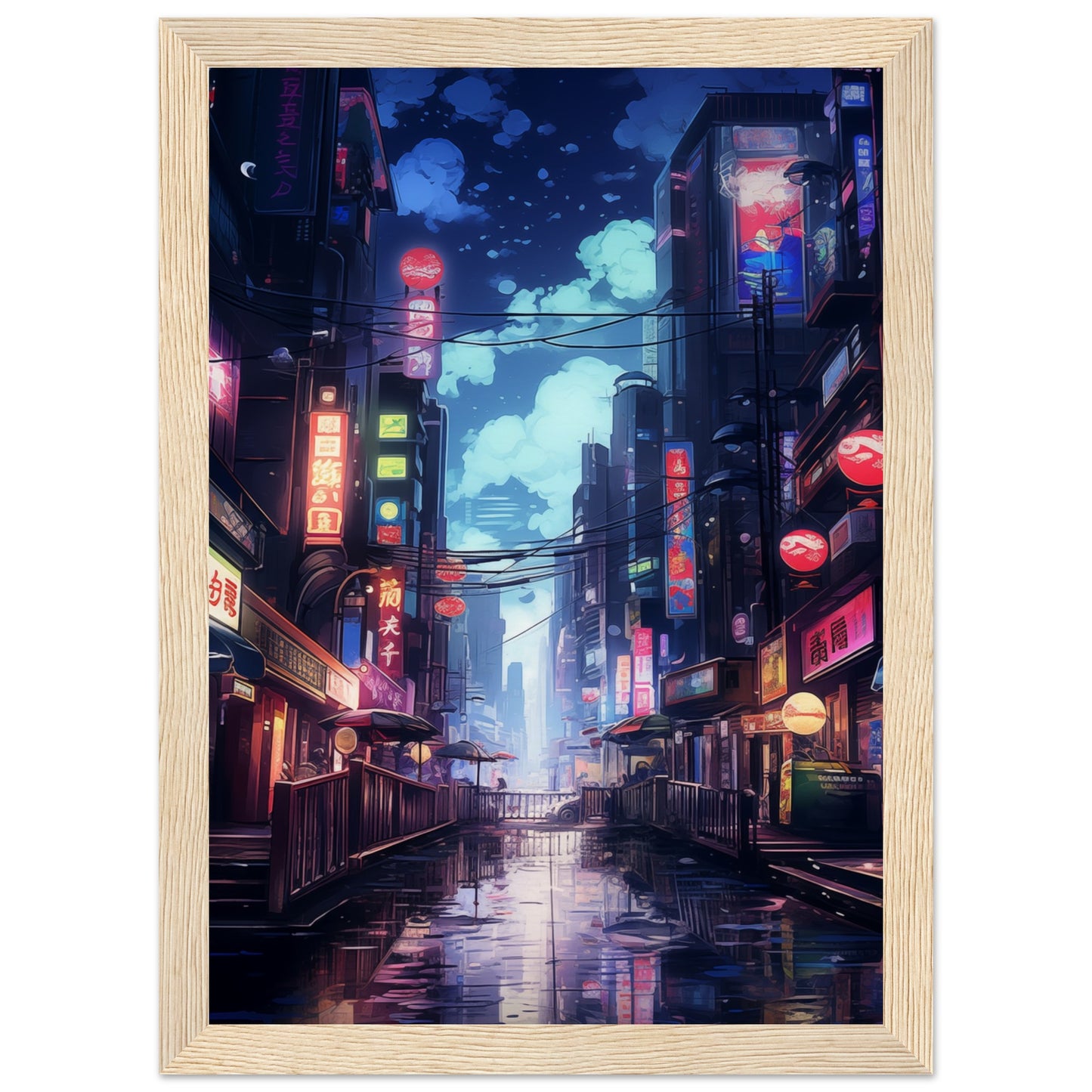 Neon City Wooden Framed Poster