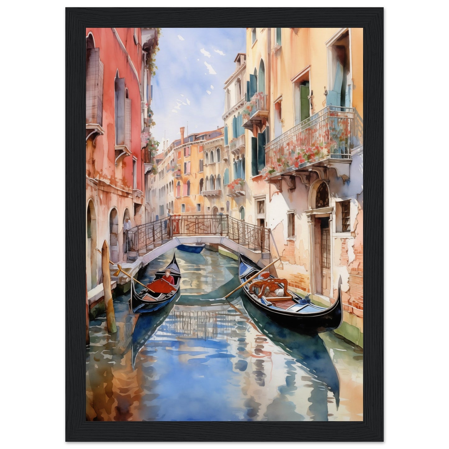 Watercolor Venice Italy Wooden Framed Poster