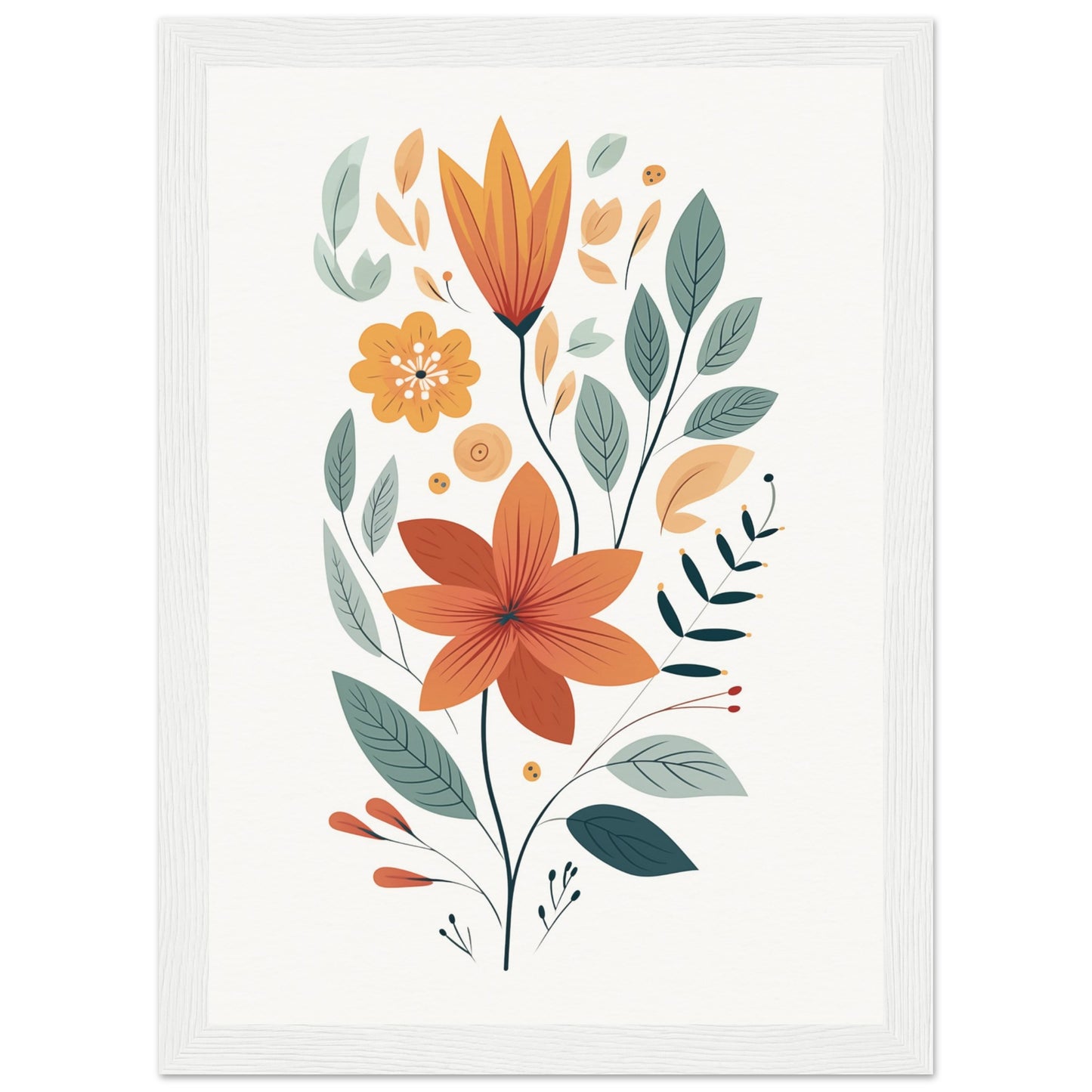 Flowers and Leaves Wooden Framed Poster