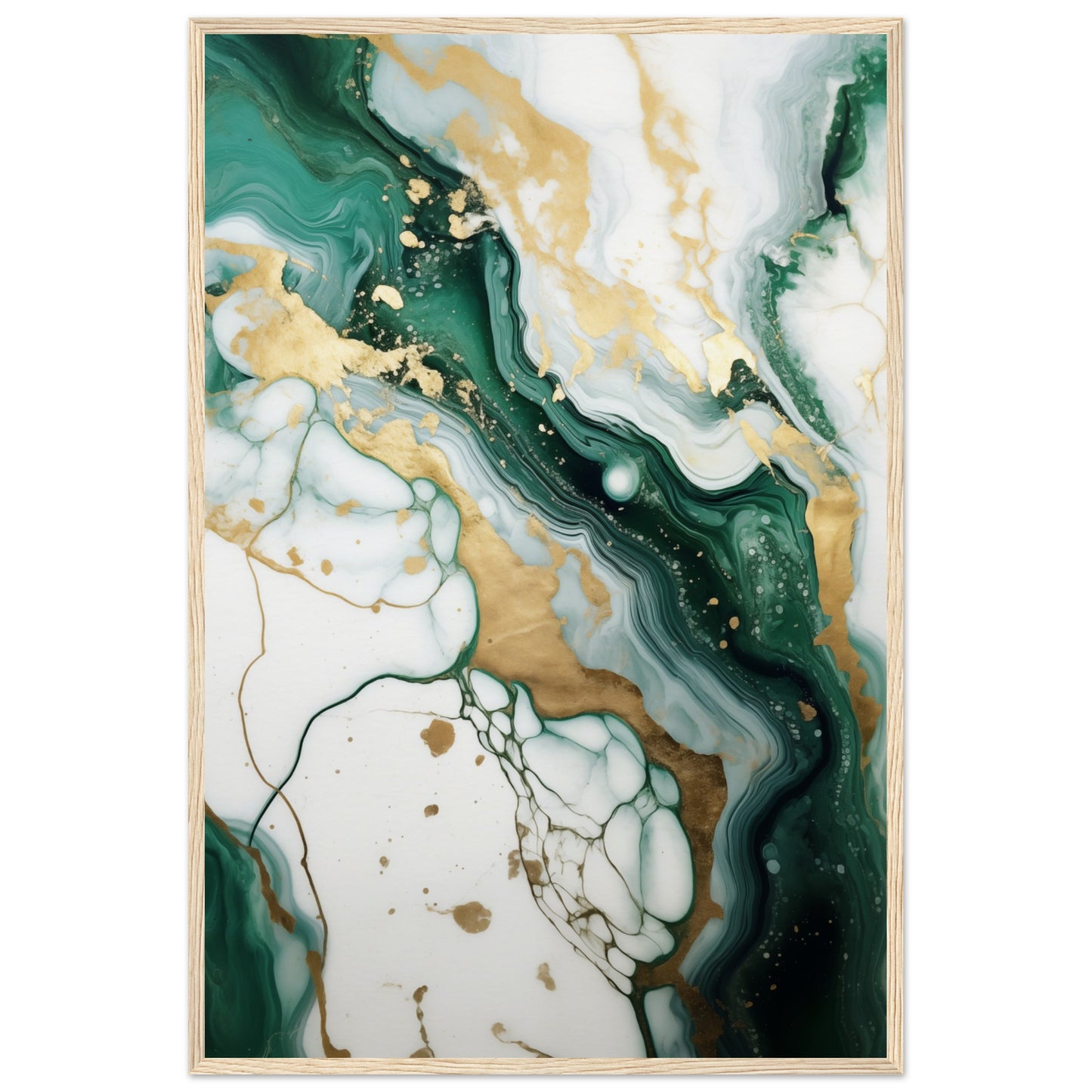 Emerald And Gold Marble Wooden Framed Poster