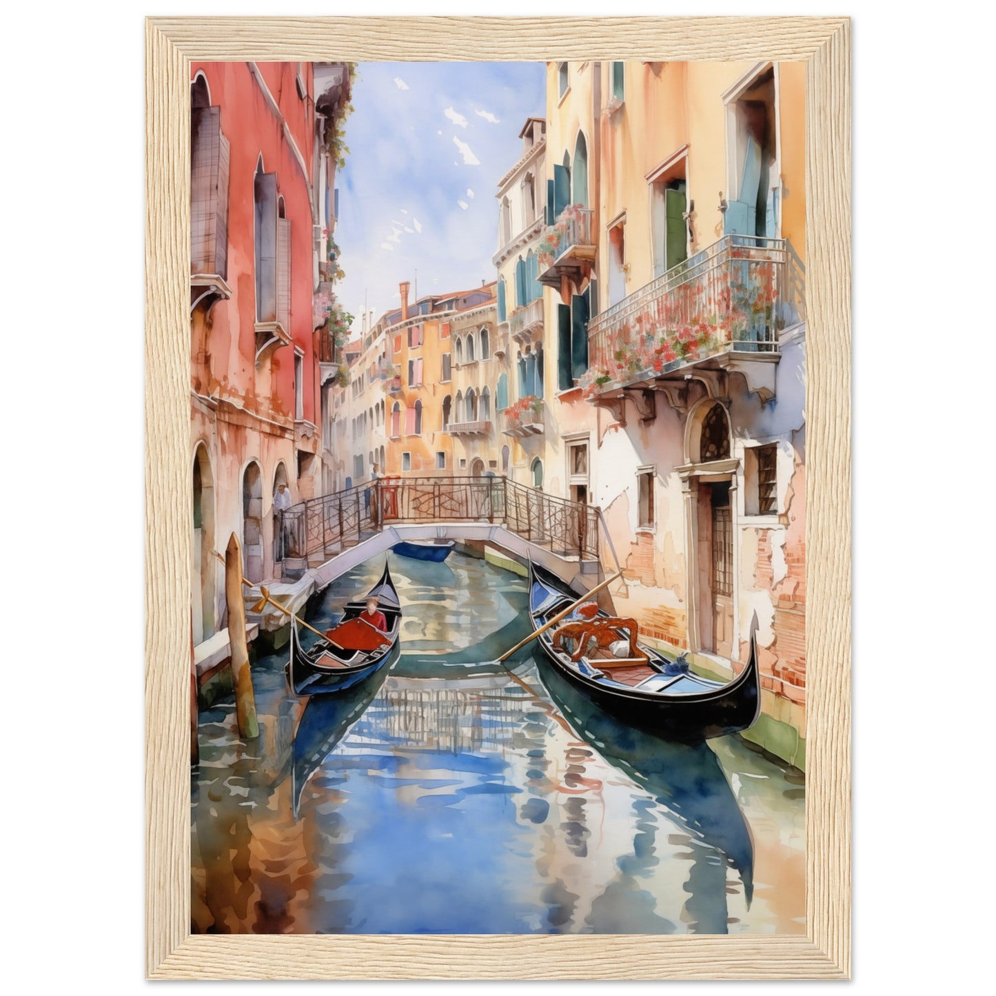 Watercolor Venice Italy Wooden Framed Poster