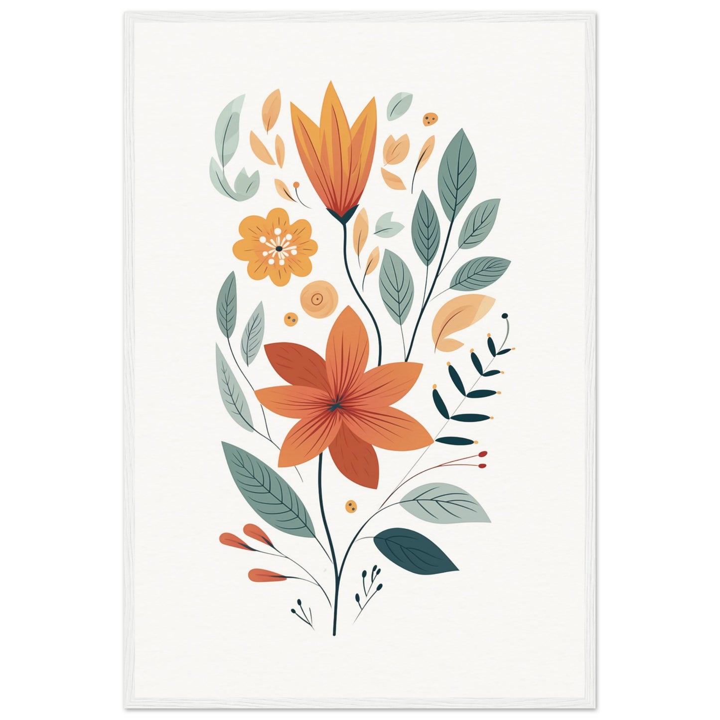 Flowers and Leaves Wooden Framed Poster