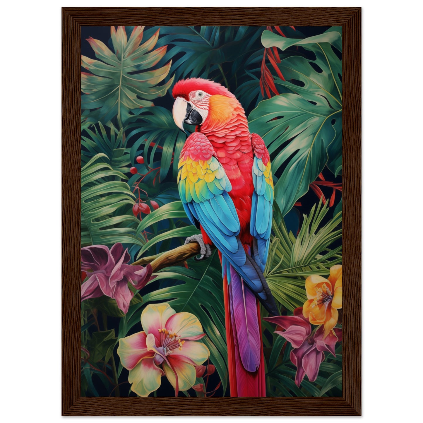 Petal Parrot Wooden Framed Poster