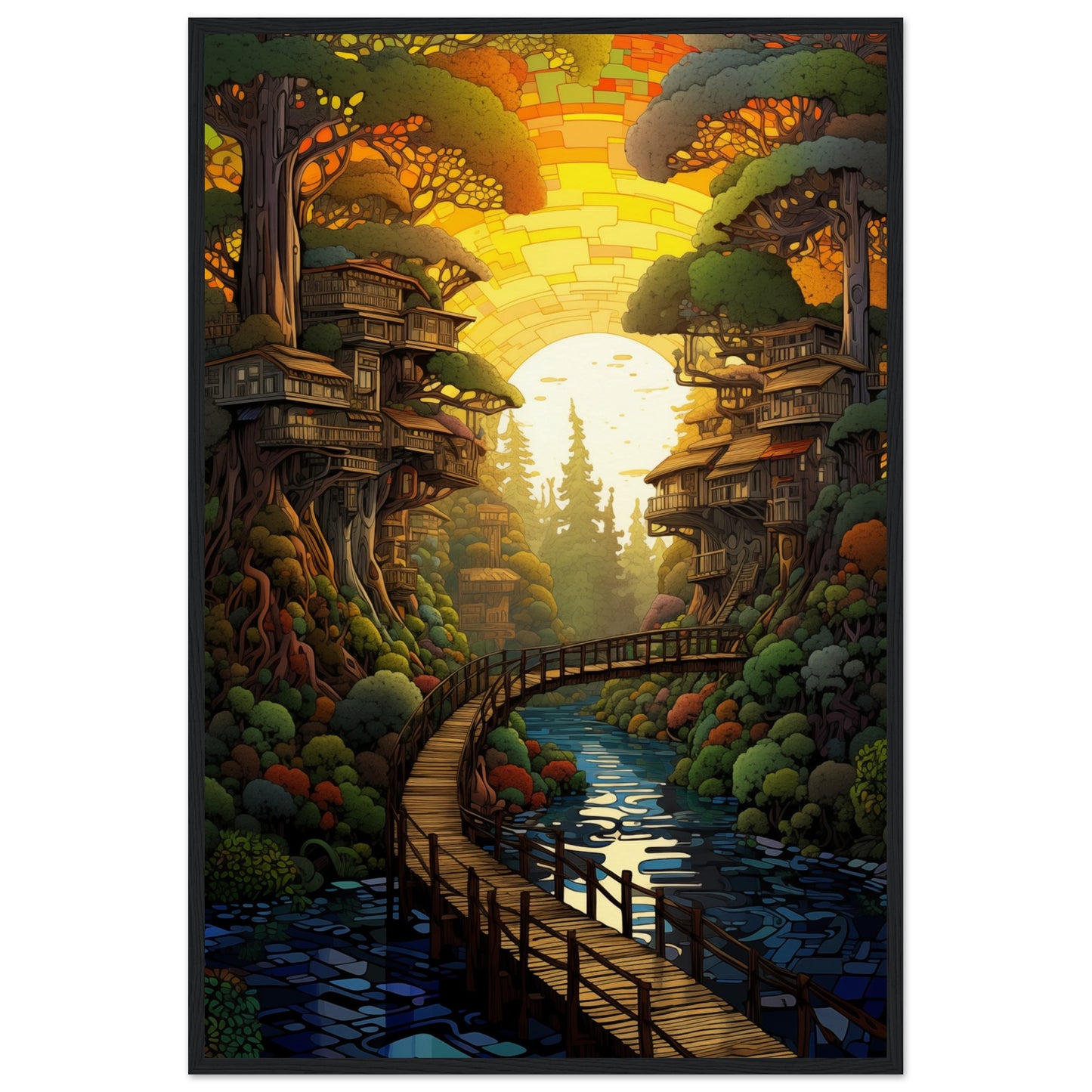 Pixel Sunset Retreat Wooden Framed Poster