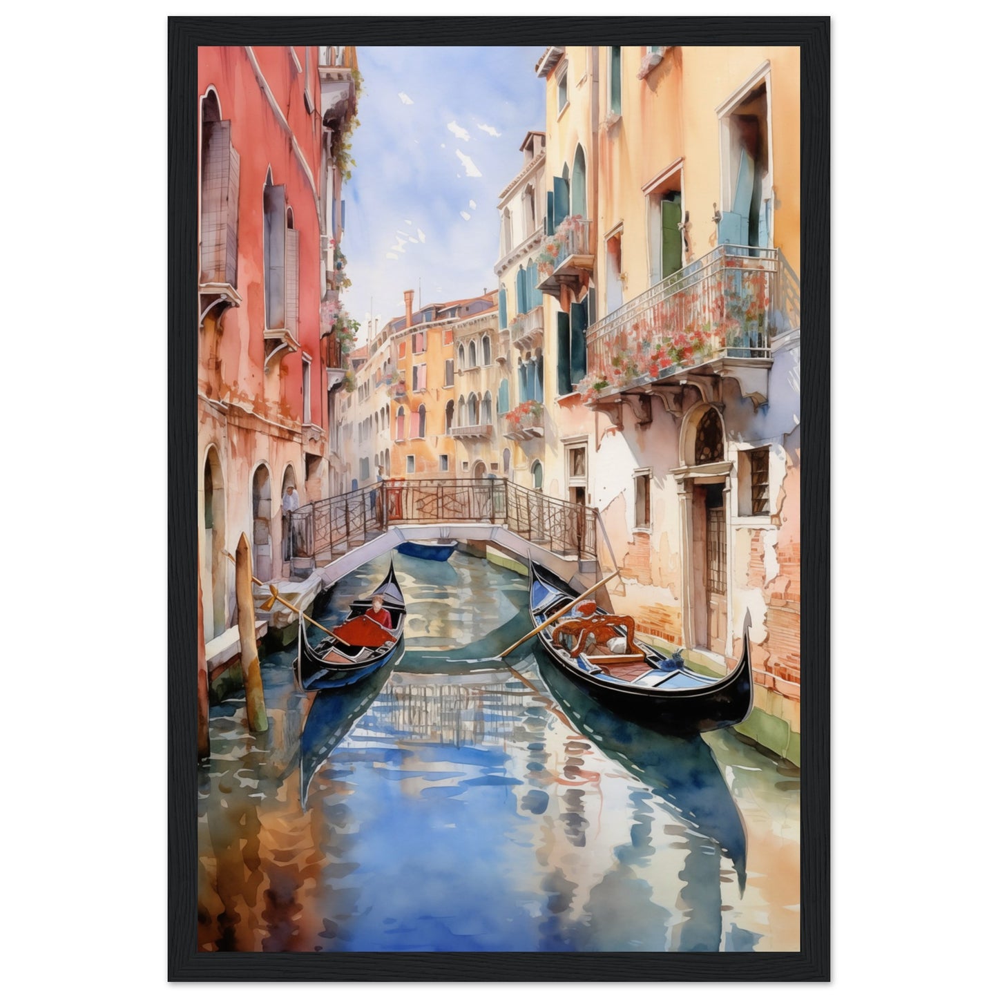 Watercolor Venice Italy Wooden Framed Poster