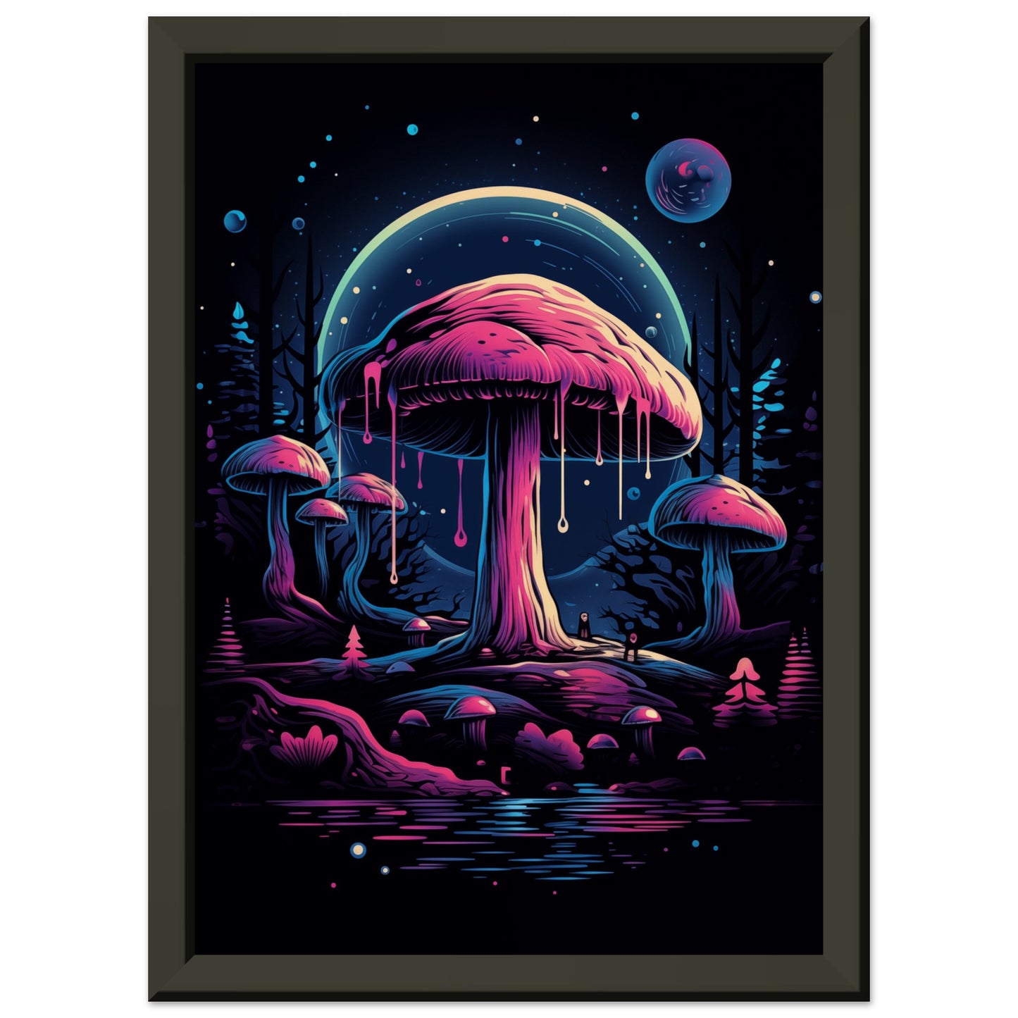 Drippy Mushroom Fantasy Forest Metal Framed Poster