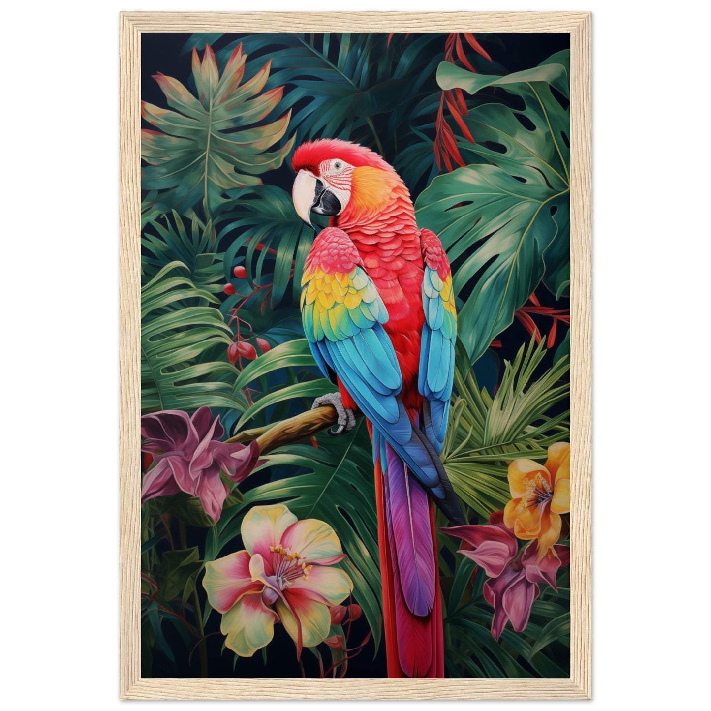 Petal Parrot Wooden Framed Poster