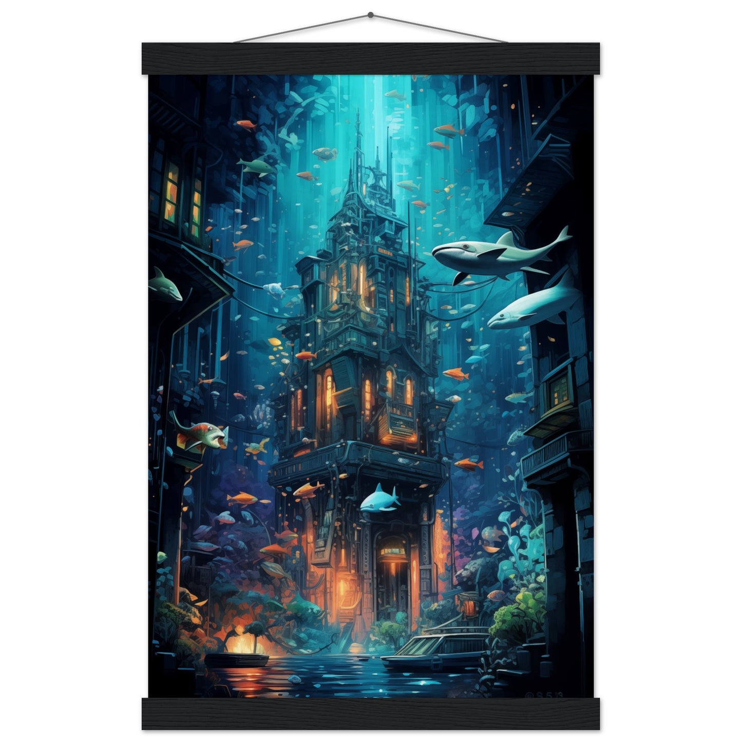 Aqua Metropolis Poster with Hanger