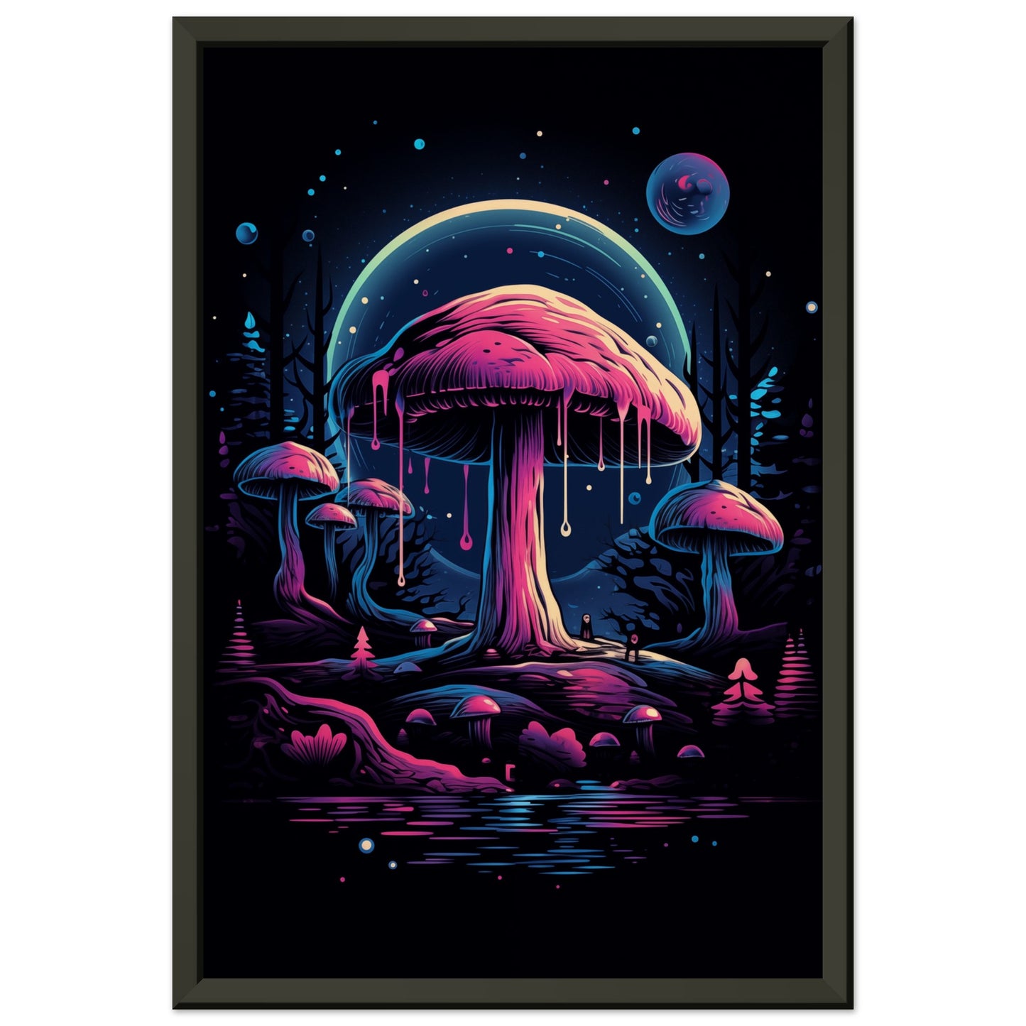 Drippy Mushroom Fantasy Forest Metal Framed Poster