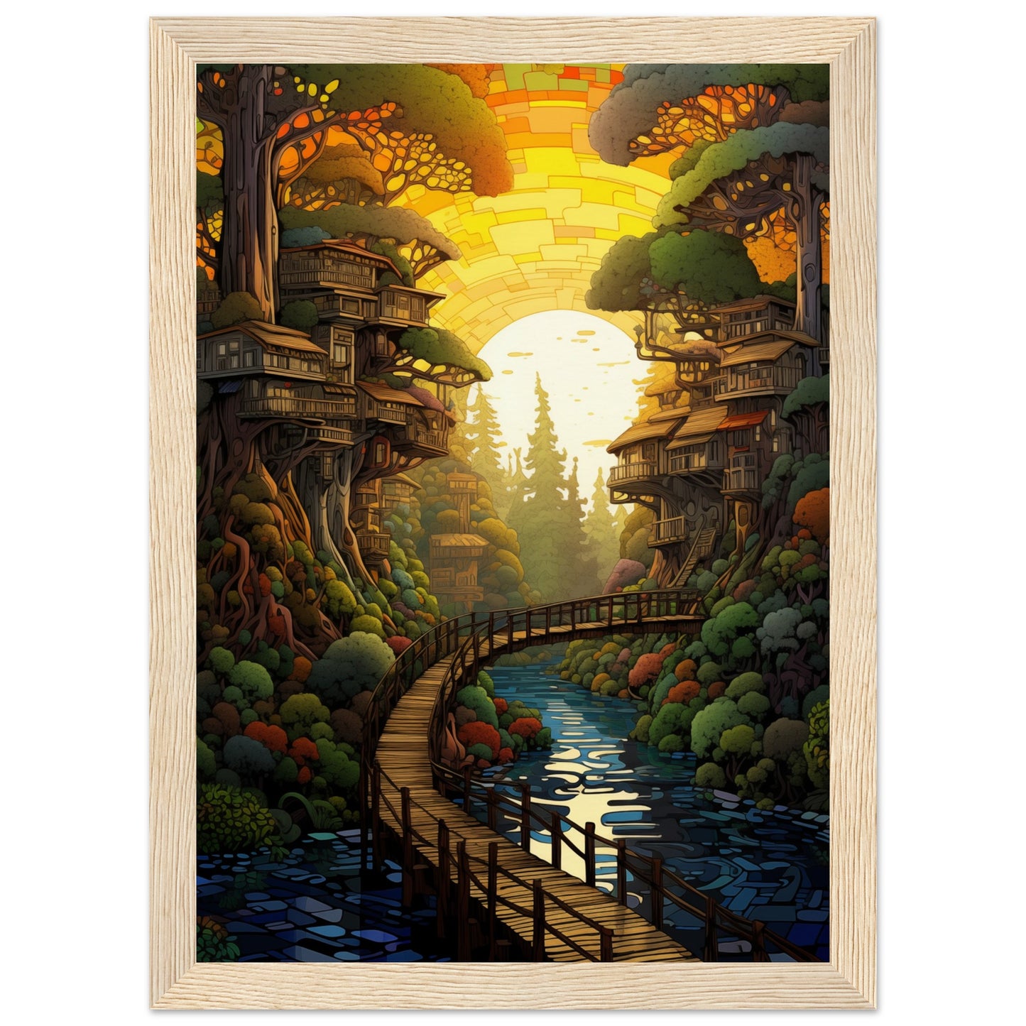 Pixel Sunset Retreat Wooden Framed Poster