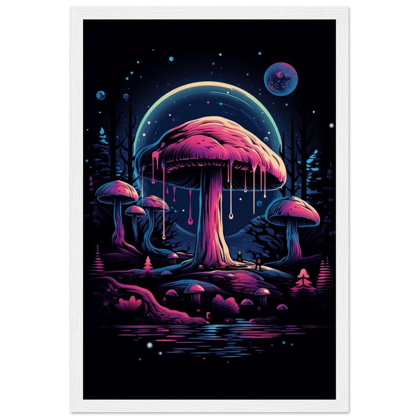 Drippy Mushroom Fantasy Forest Wooden Framed Poster