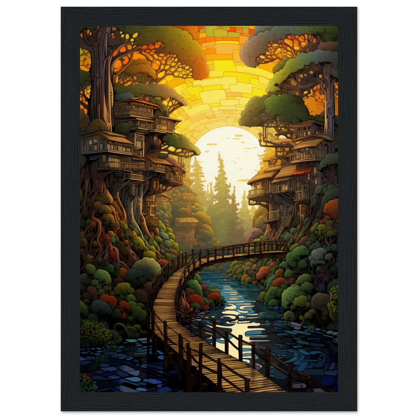 Pixel Sunset Retreat Wooden Framed Poster