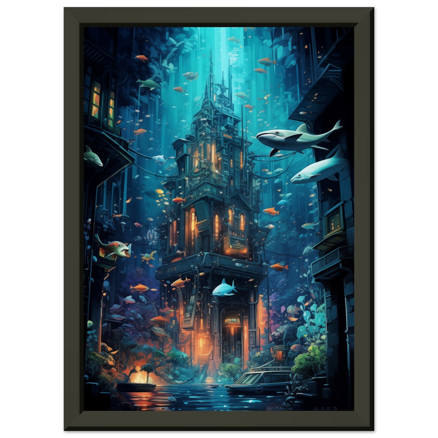 Aqua Metropolis Metal Framed Poster