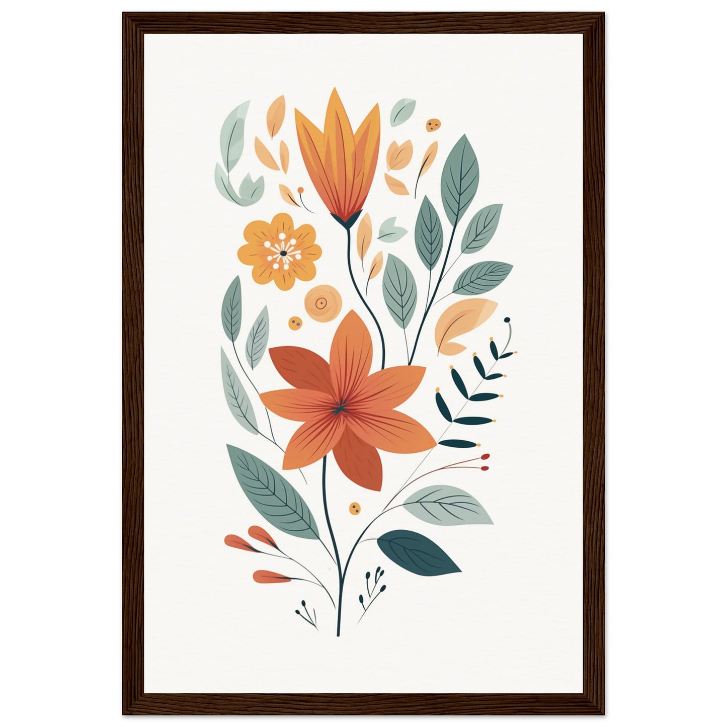 Flowers and Leaves Wooden Framed Poster