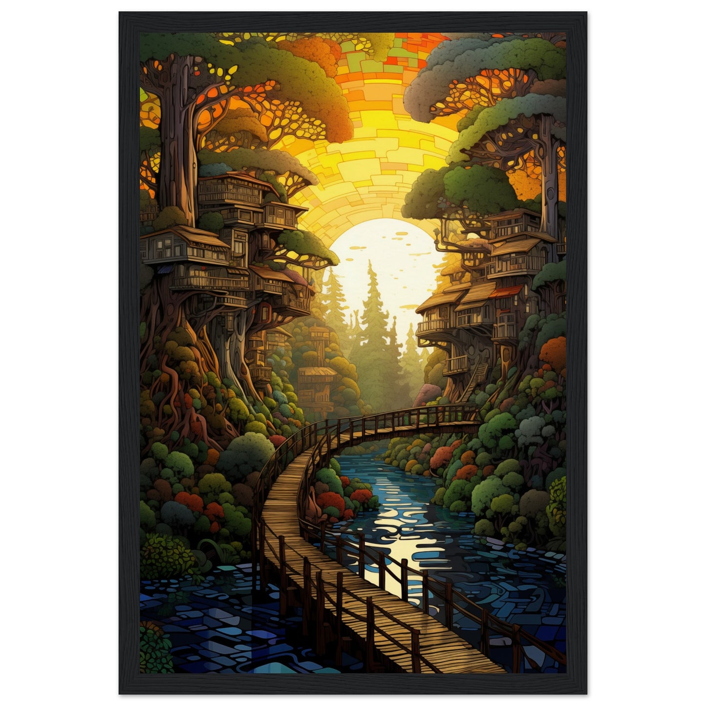 Pixel Sunset Retreat Wooden Framed Poster