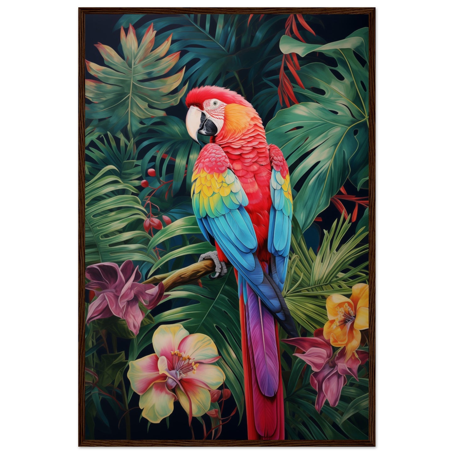 Petal Parrot Wooden Framed Poster