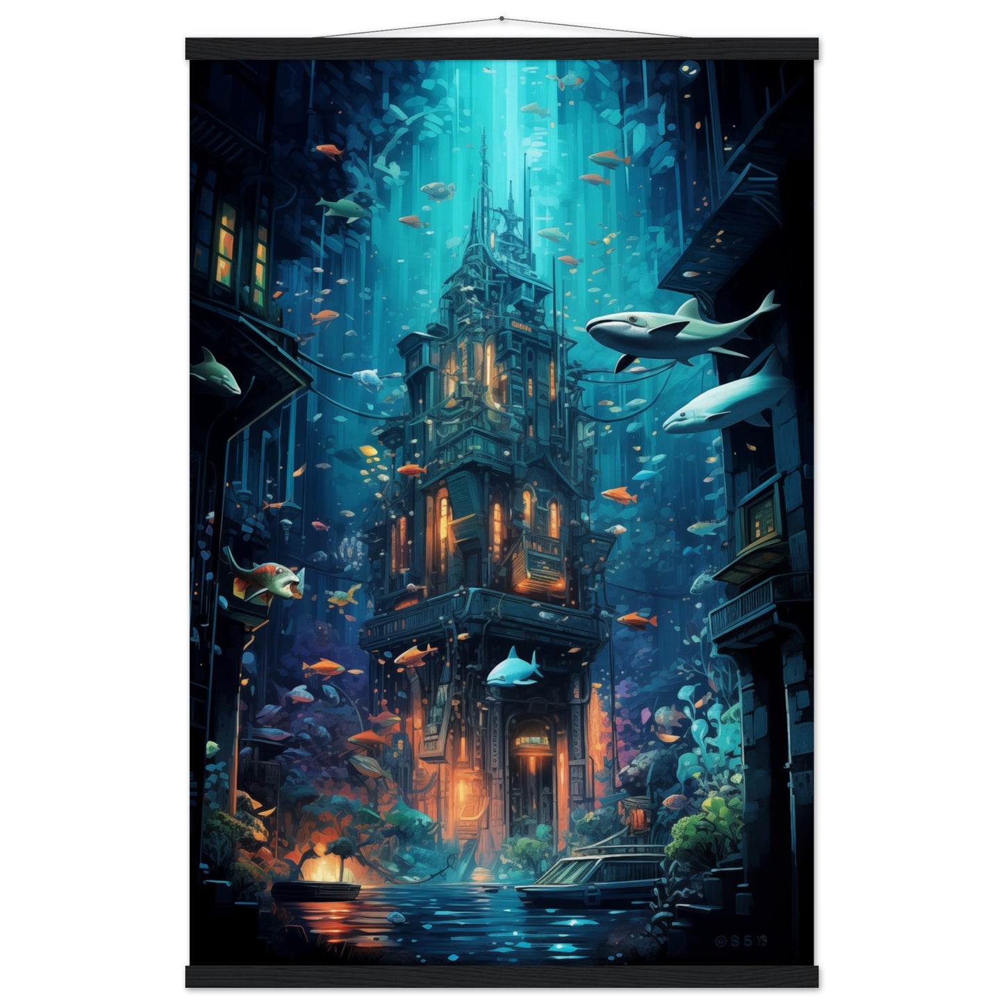 Aqua Metropolis Poster with Hanger