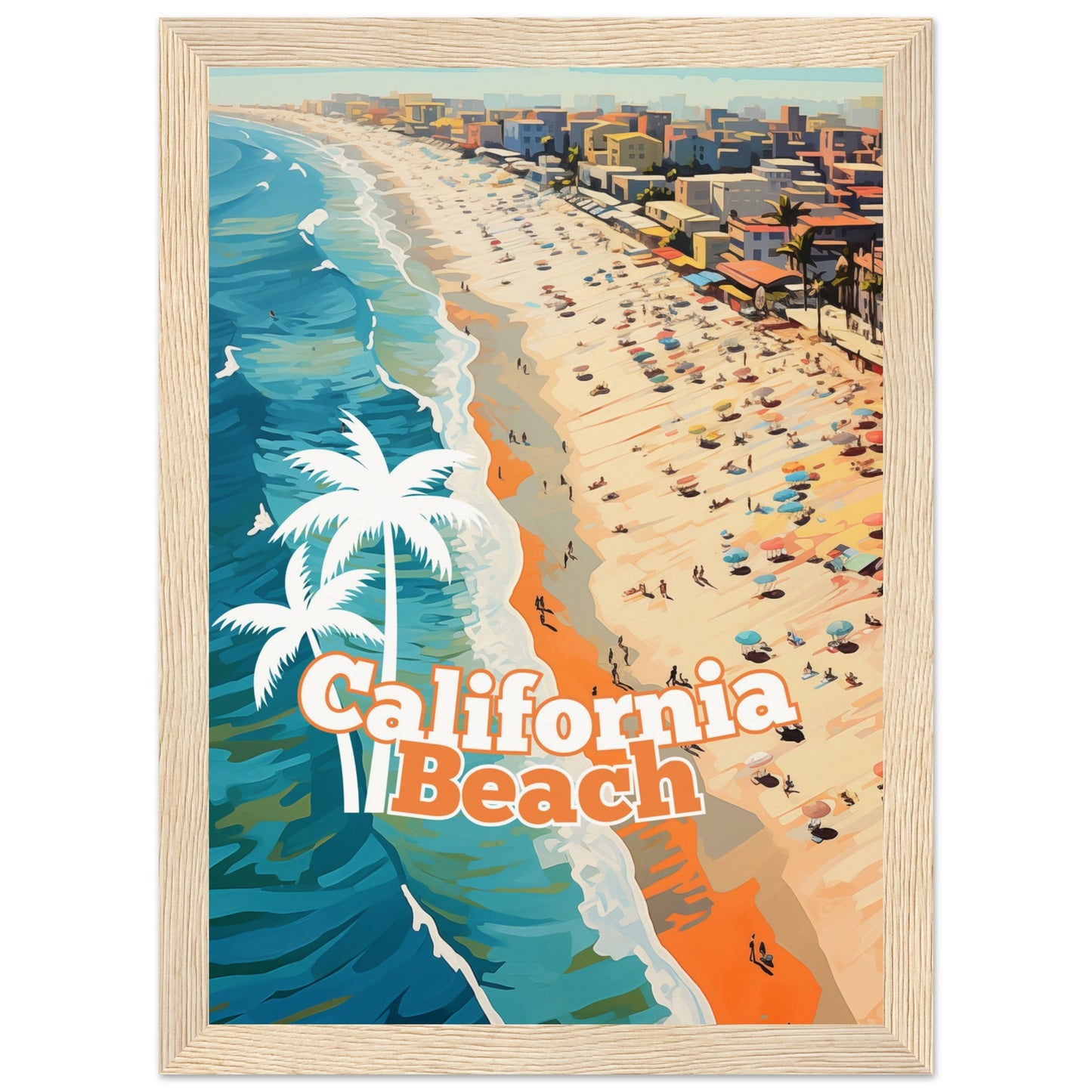 California Beach Wooden Framed Poster