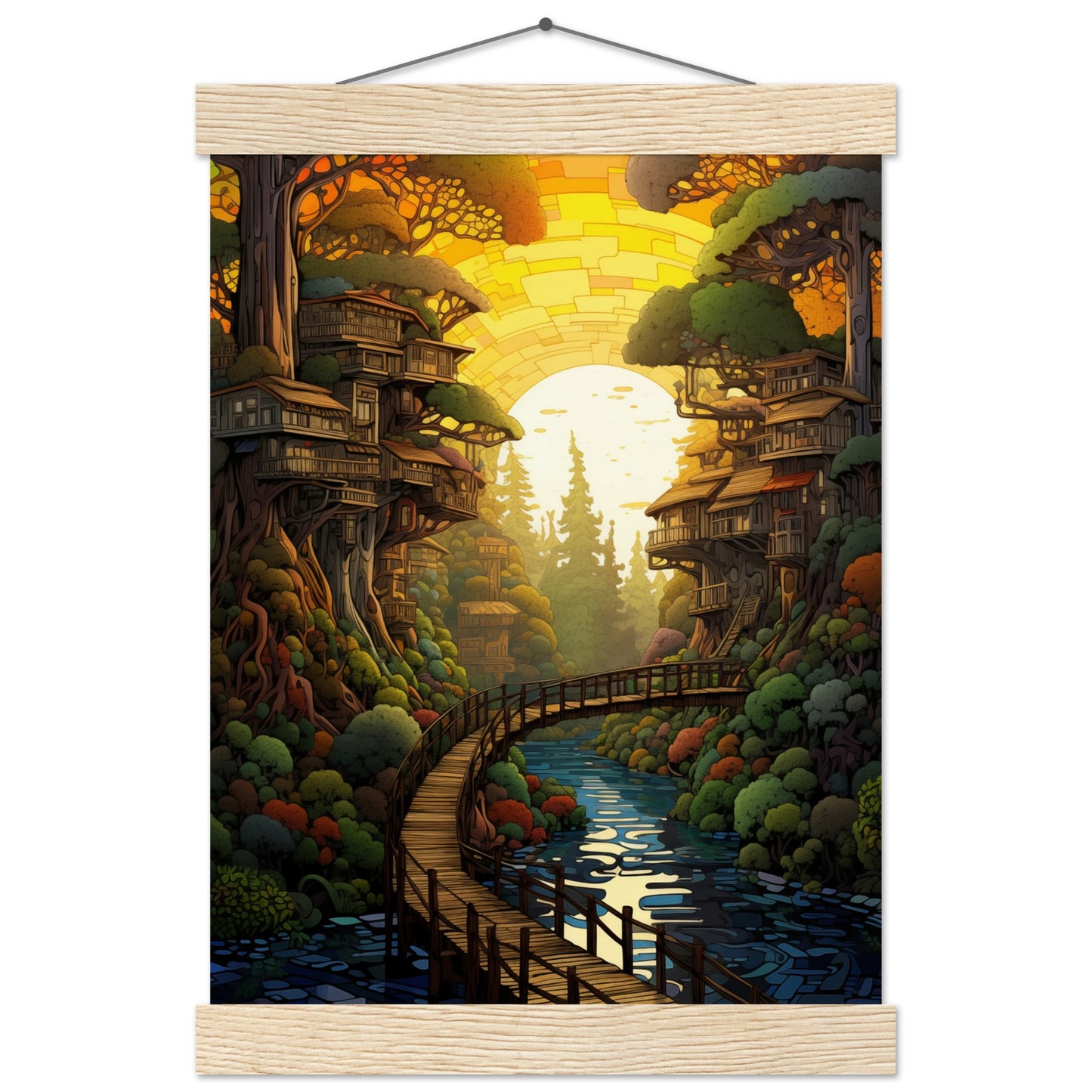 Pixel Sunset Retreat Poster with Hanger