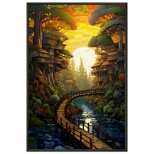 Pixel Sunset Retreat Metal Framed Poster