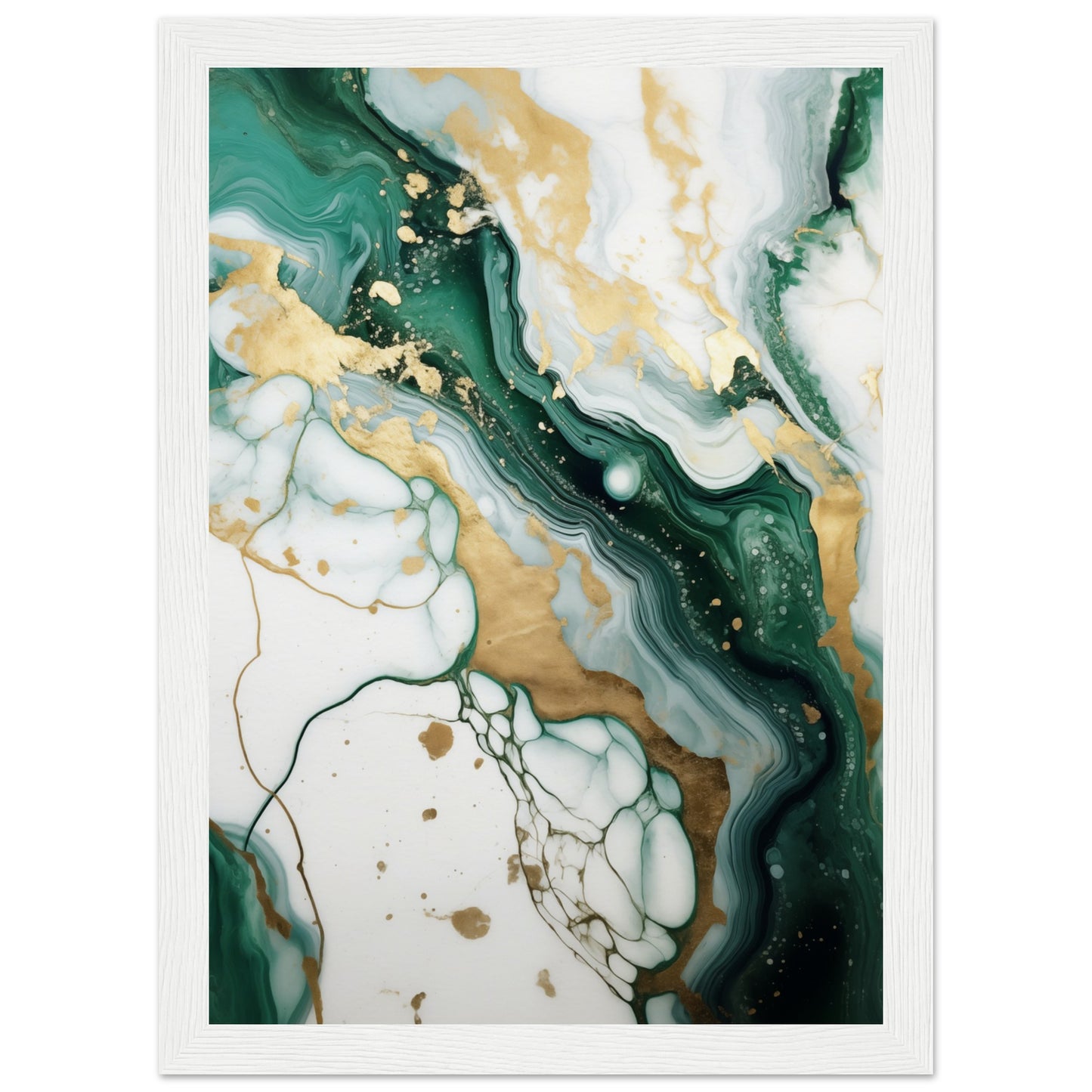 Emerald And Gold Marble Wooden Framed Poster