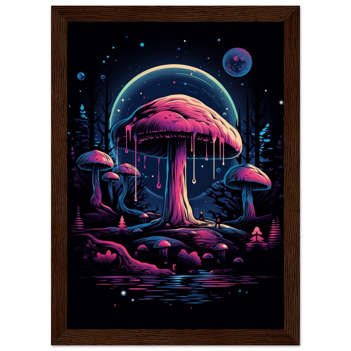 Drippy Mushroom Fantasy Forest Wooden Framed Poster