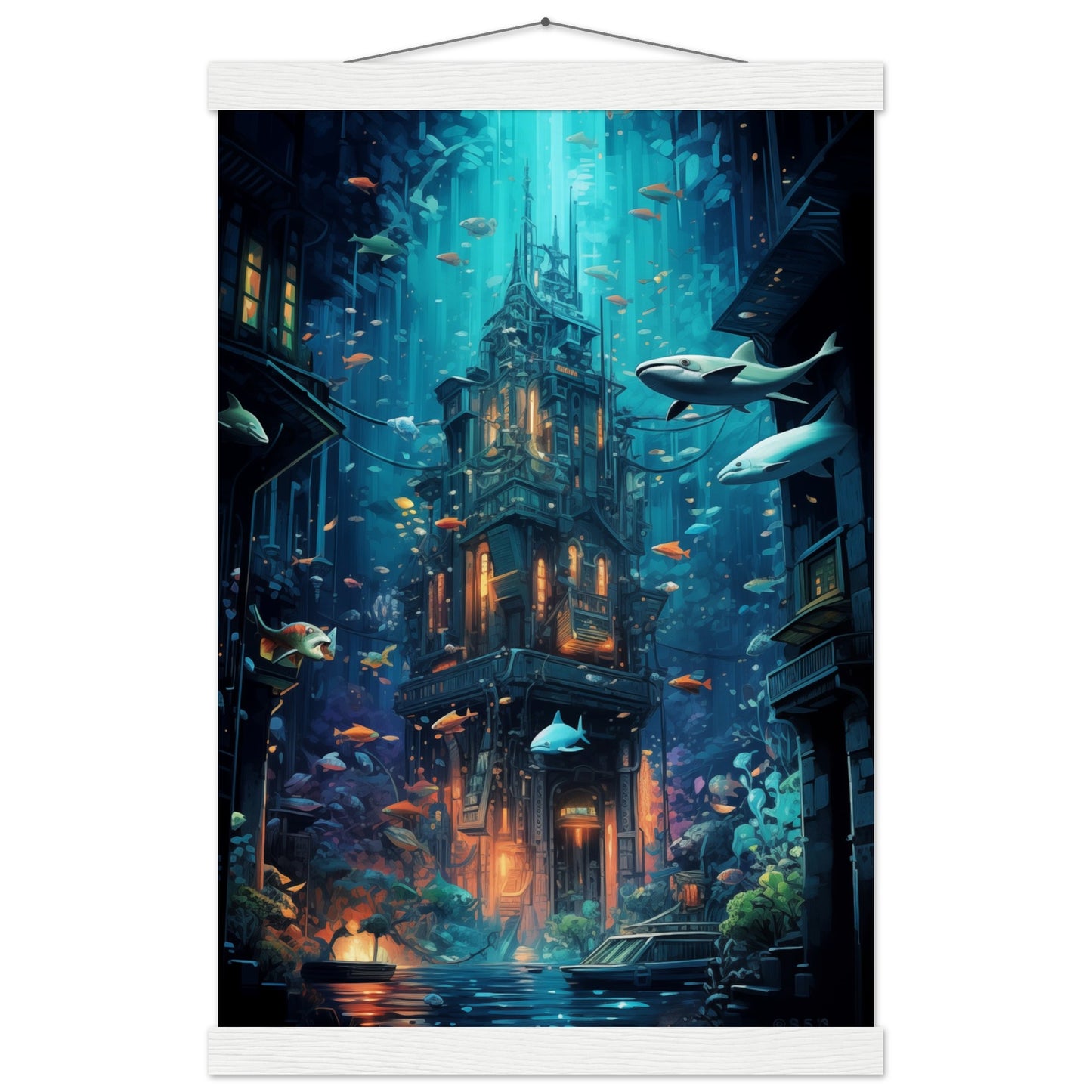 Aqua Metropolis Poster with Hanger