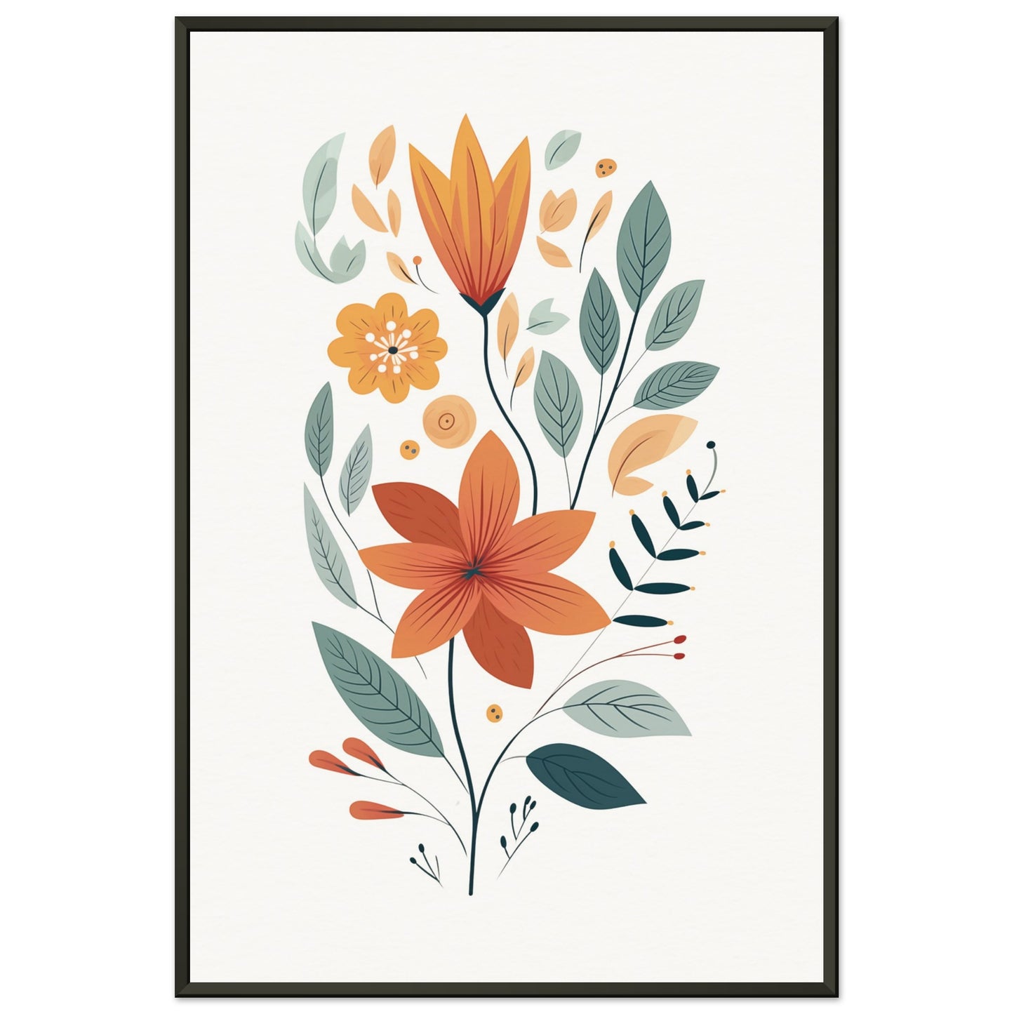 Flowers and Leaves Metal Framed Poster