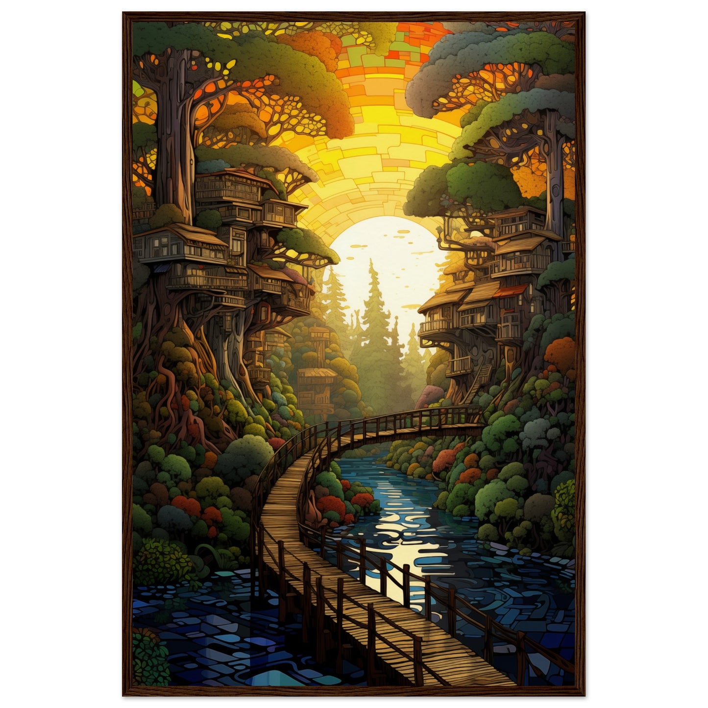 Pixel Sunset Retreat Wooden Framed Poster