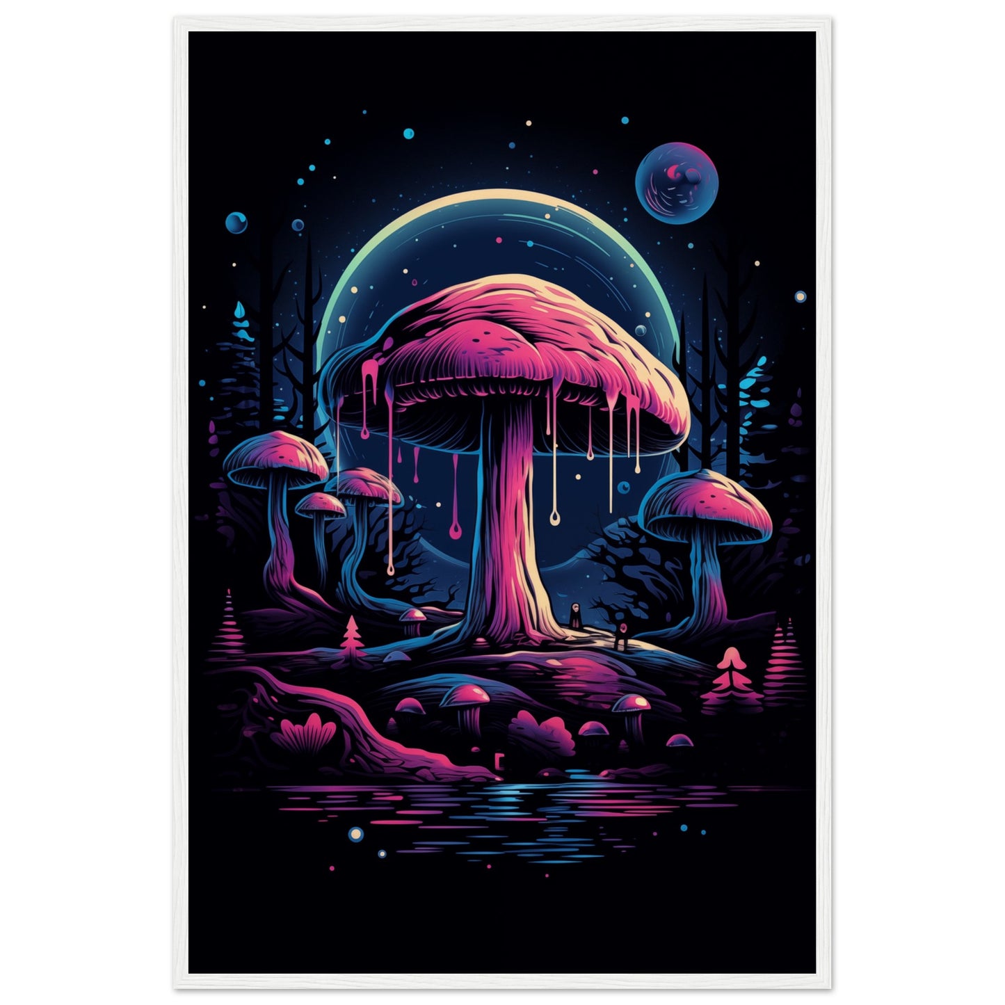 Drippy Mushroom Fantasy Forest Wooden Framed Poster