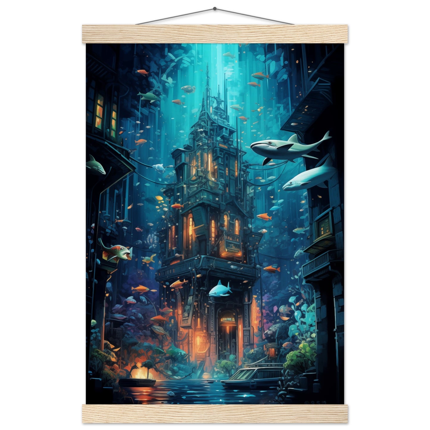 Aqua Metropolis Poster with Hanger