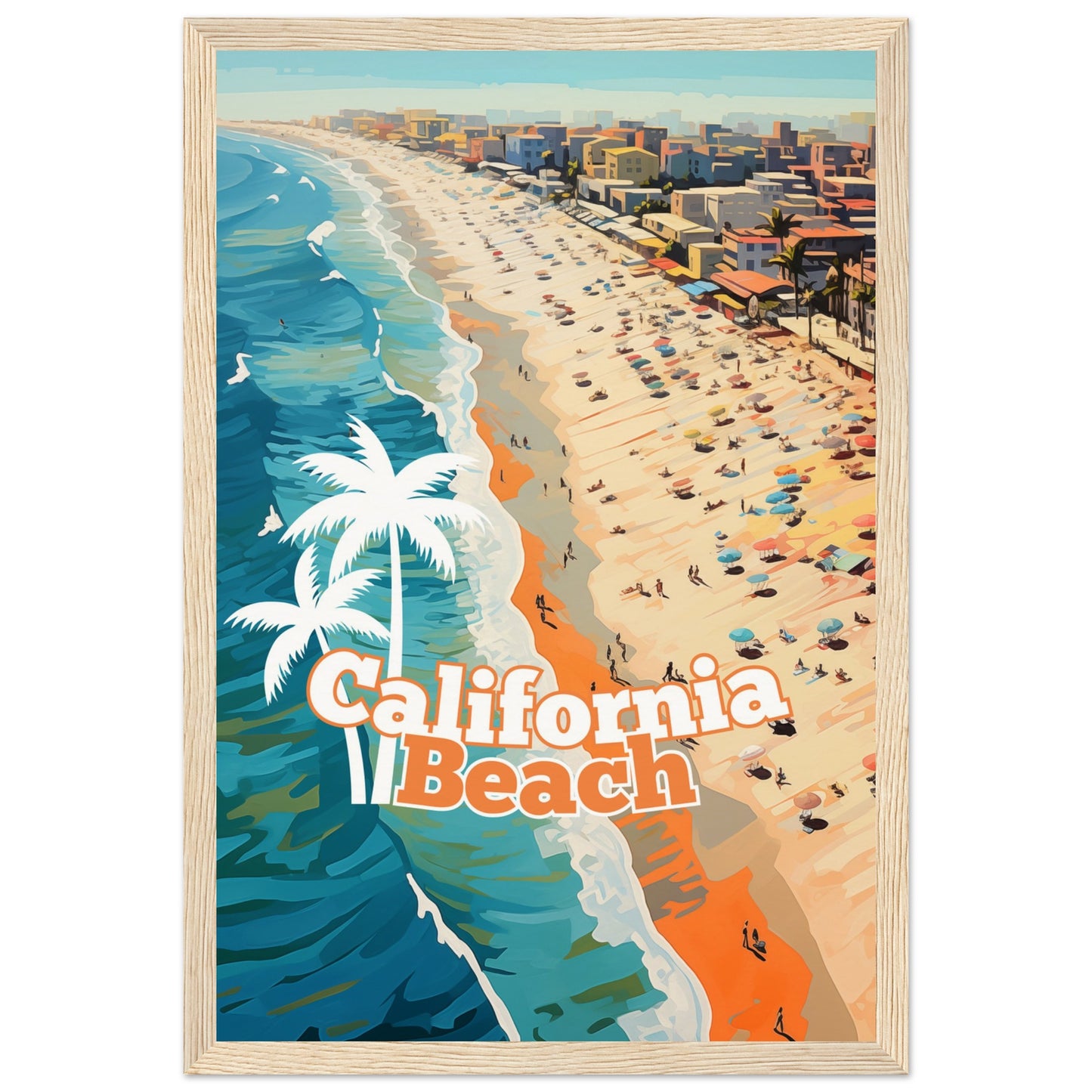 California Beach Wooden Framed Poster