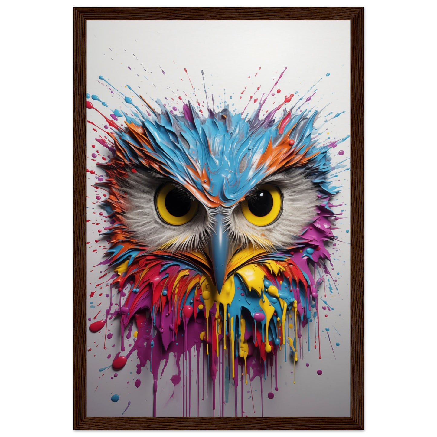 Owl Splash Art Wooden Framed Poster